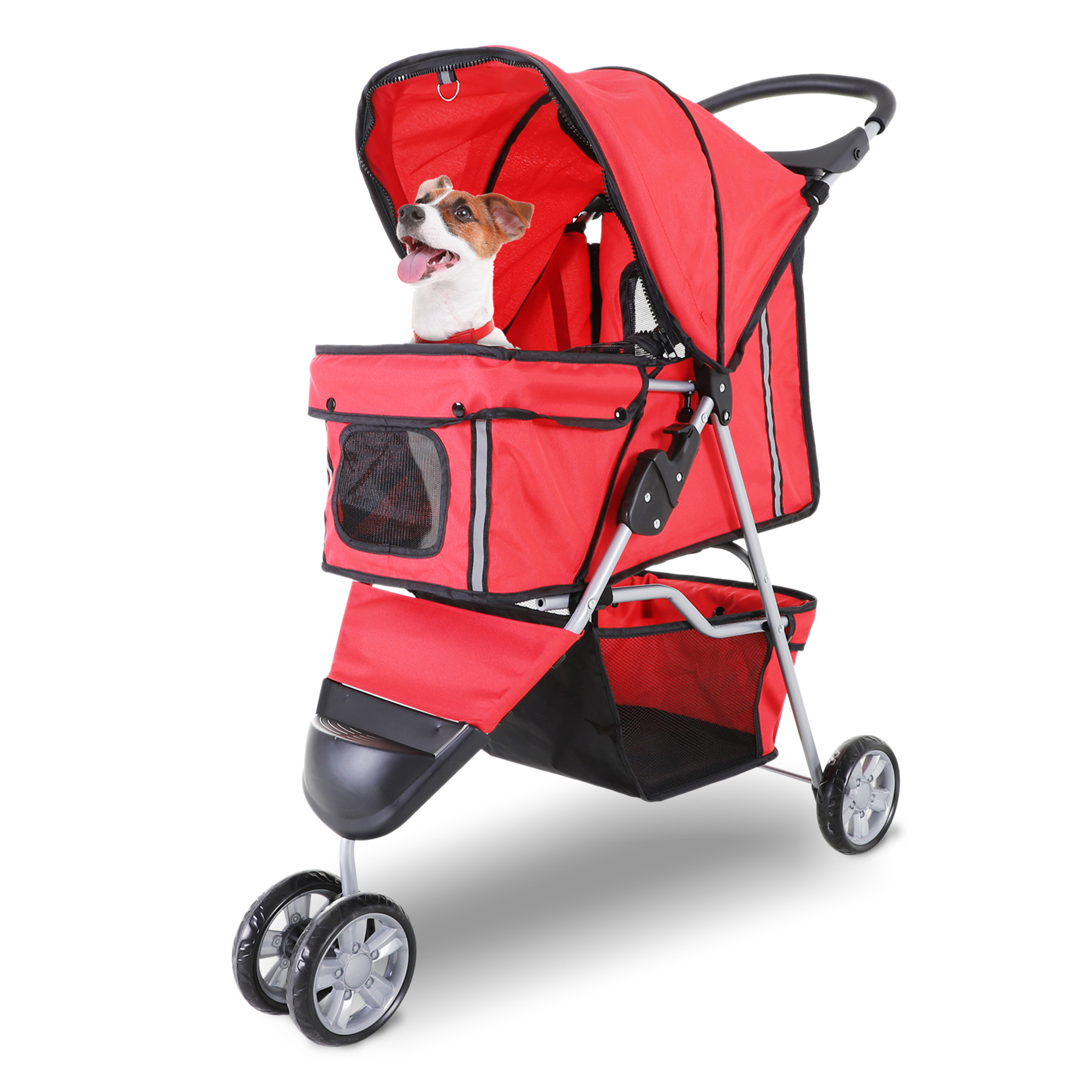 PawHut Passeggino per Cani, Carrello per Animali Domestici, Passeggino da Viaggio per Animali Domestici, Rosso, 75x45x97cm