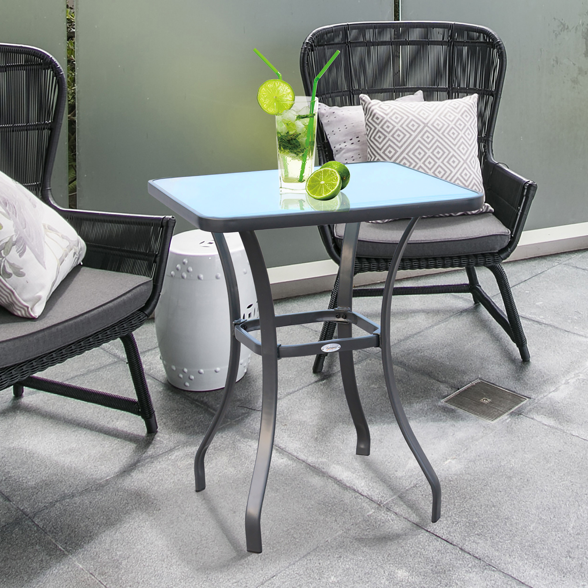 Outsunny Bar Table Bistro Square Glass Dining Kitchen Breakfast Pub Party Metal Garden CafÃ© Coffee Garden Table