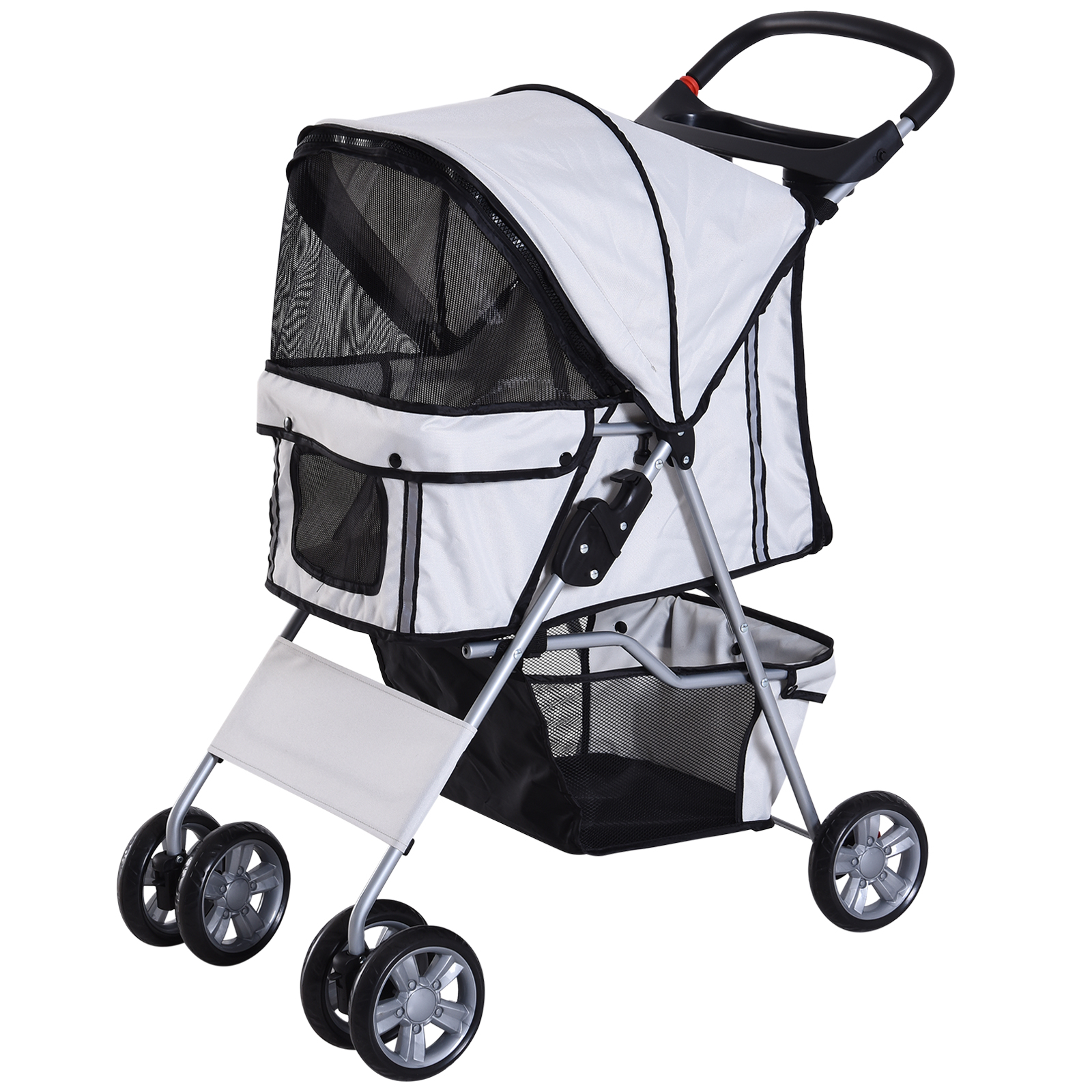 PawHut Passeggino Pieghevole per Cani, Carrello per Cani o gatti, Grigio, 75 x 45 x 97cm Aosom.it