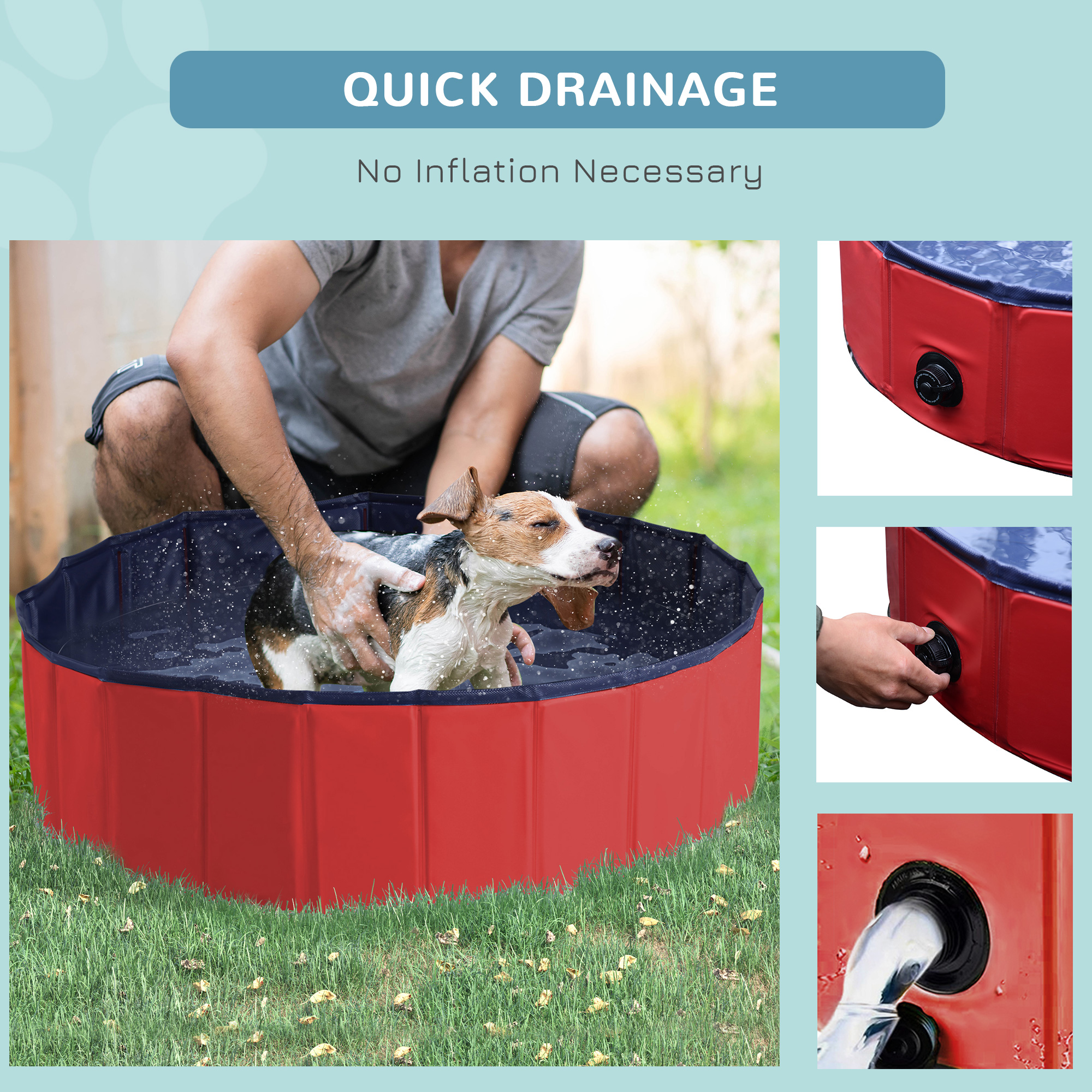 Pawhut Portable Pet Swimming Pool, Foldable Bathing Tub for Dogs and Cats, Non-Slip, Durable PVC, å¦—?00x30H cm, Red