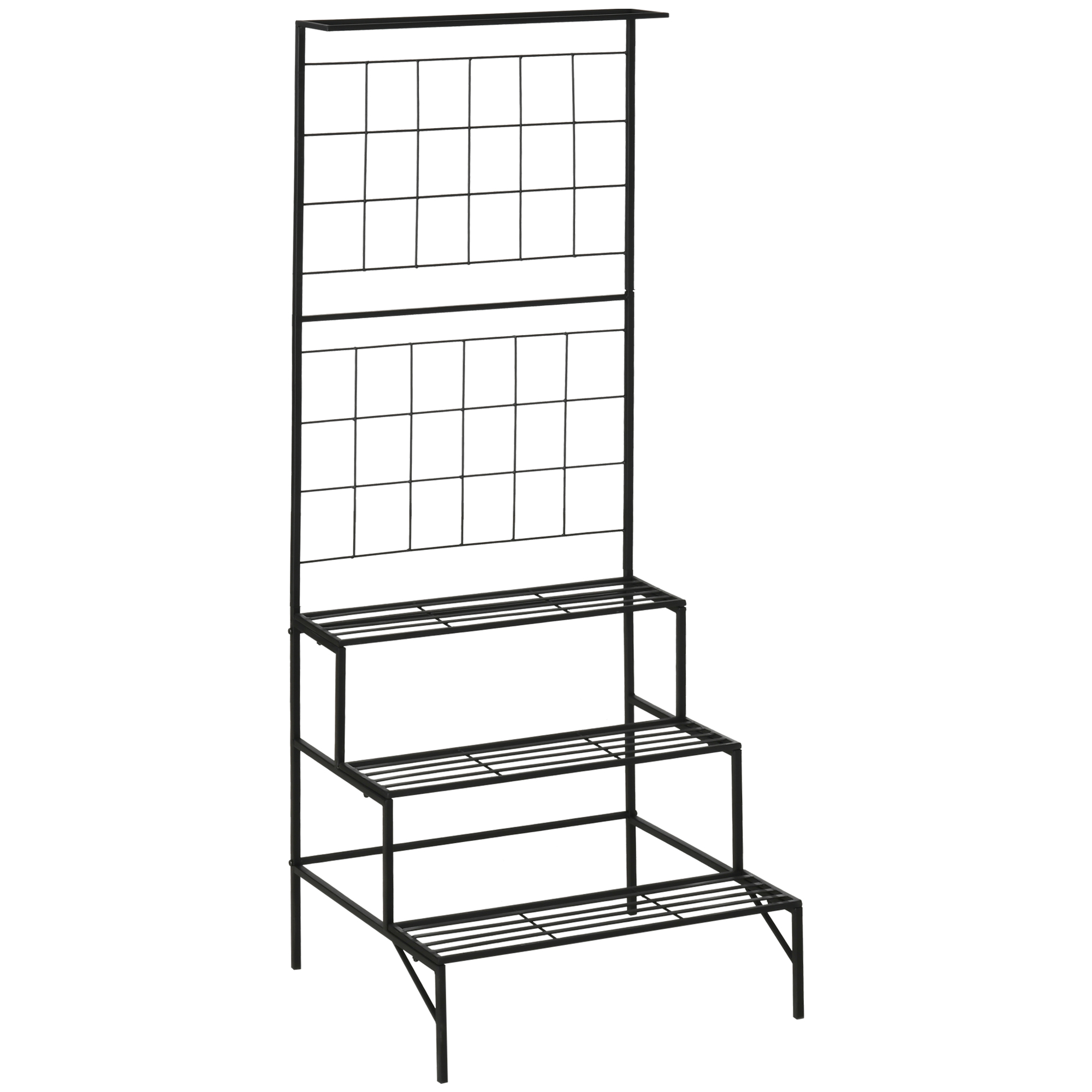 Outsunny Blumentreppe aus Metall 3 Stufen Pflanzenständer Pflanzentreppe Leiterregal Blumenständer innen draußen Schwarz 60,5 x 59,5 x 95,5 cm