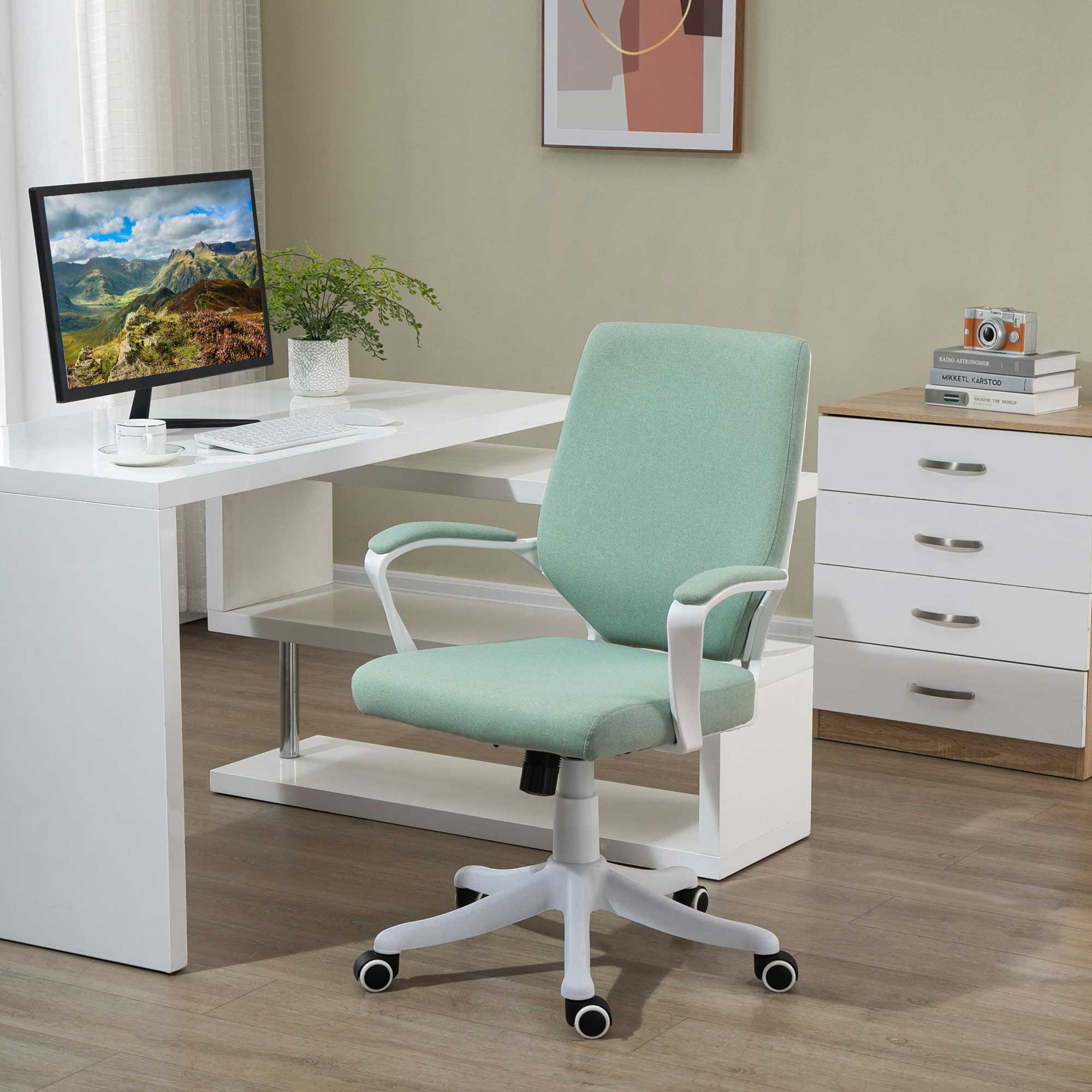 Vinsetto ergonomische Bureaustoel, met kantelfunctie, hoogte verstelbaar, dikke bekleding, draaibaar, tot 120 kg, 62x69x92-102cm, groente | Aosom.nl