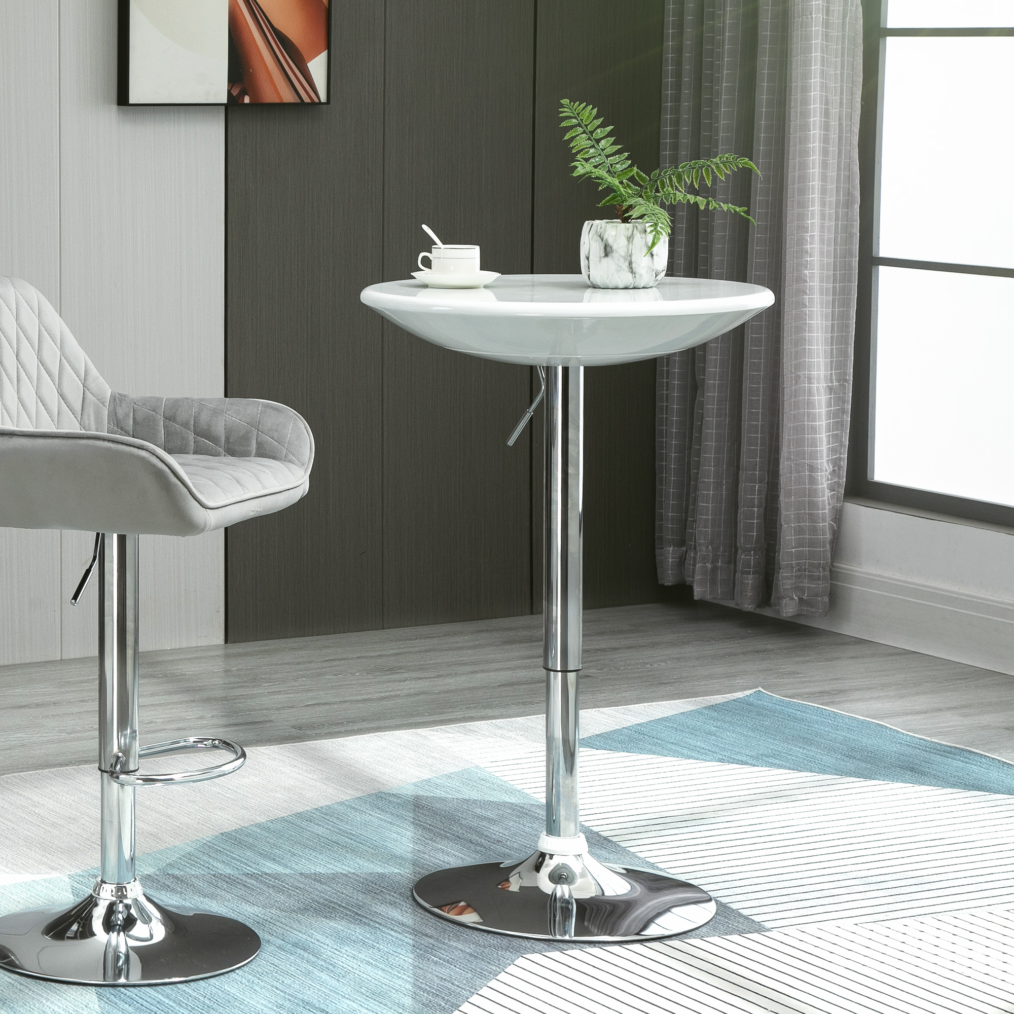 HOMCOM bartafel, hoogte verstelbaar, 360° draaibaar, stevig metaal, krasbestendige ABS-lak, moderne eettafel, Ø 61 x 76-97 cm, wit | Aosom.nl