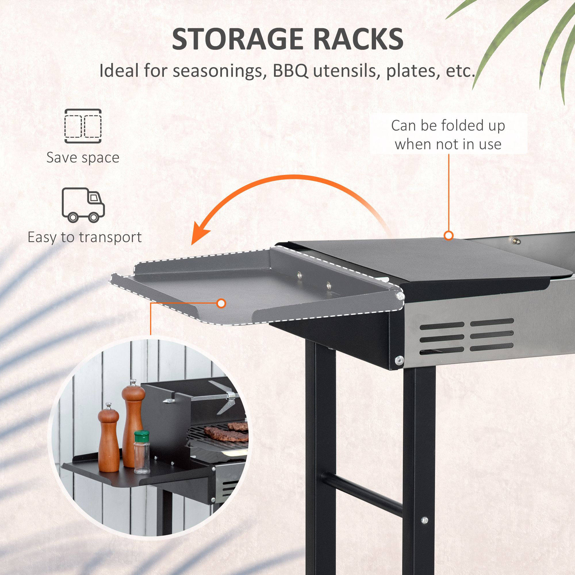 Outsunny Rotisserie Charcoal Barbecue Grill Garden 2-in-1 BBQ Roasting Machine for Chicken w/ 3-Level Grill Grate, Stainless Steel