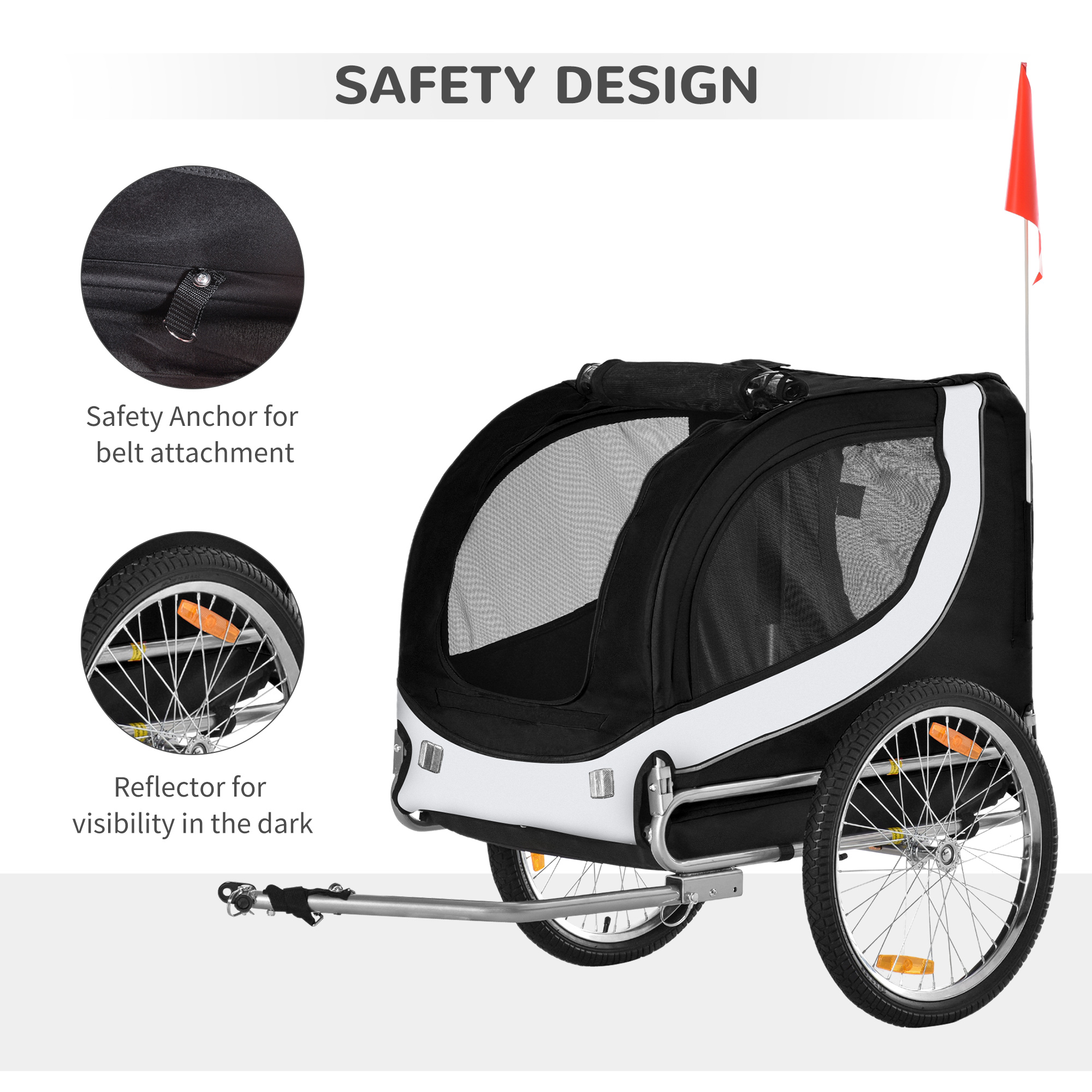 PawHut Durable Pet Bike Trailer, Steel Carrier for Dogs, Water-Resistant, Safe Travel Accessory, White and Black