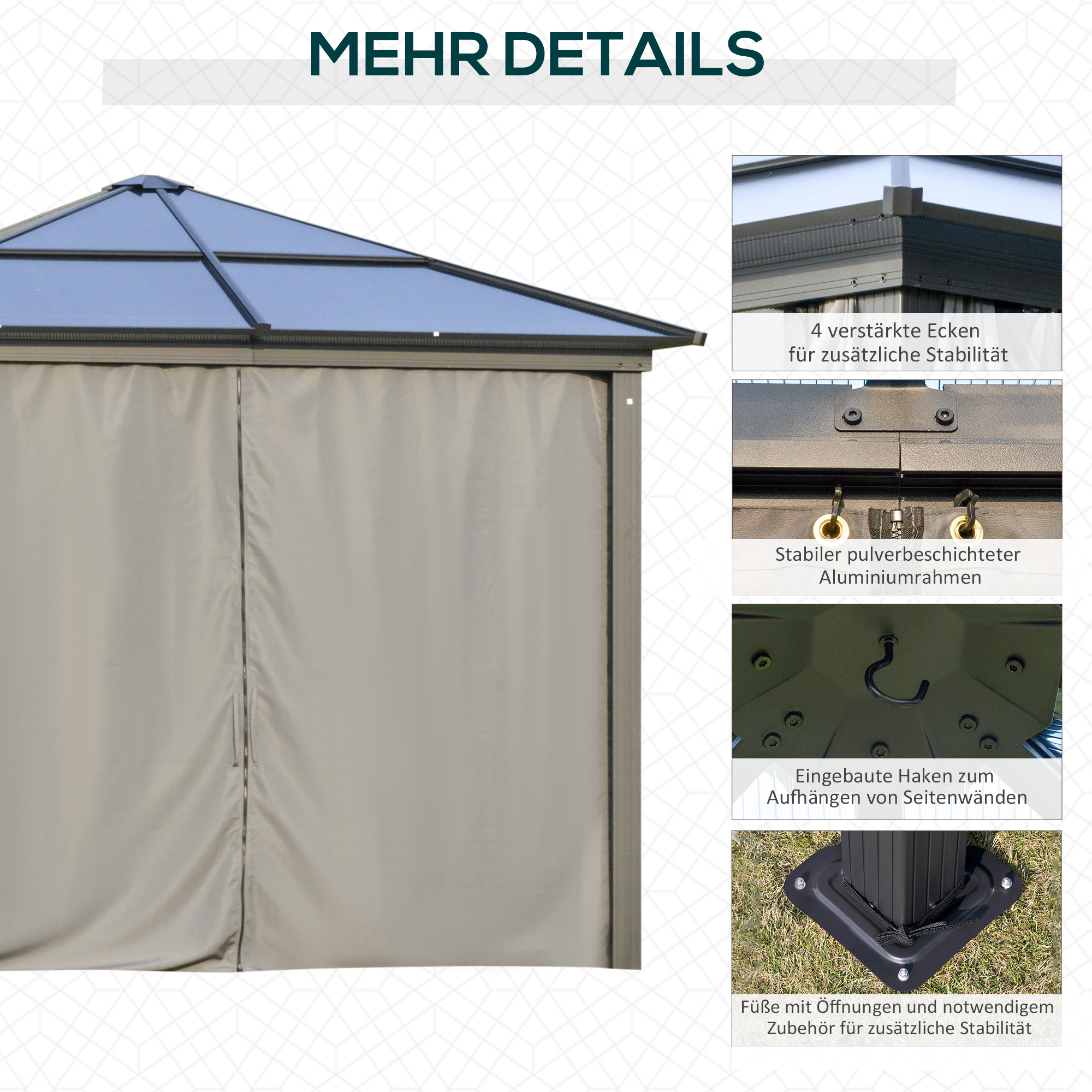 VOUNOT Tuinpaviljoen, 3 x 3 m, opvouwbaar, met 4 zijden en 4 zandzakken