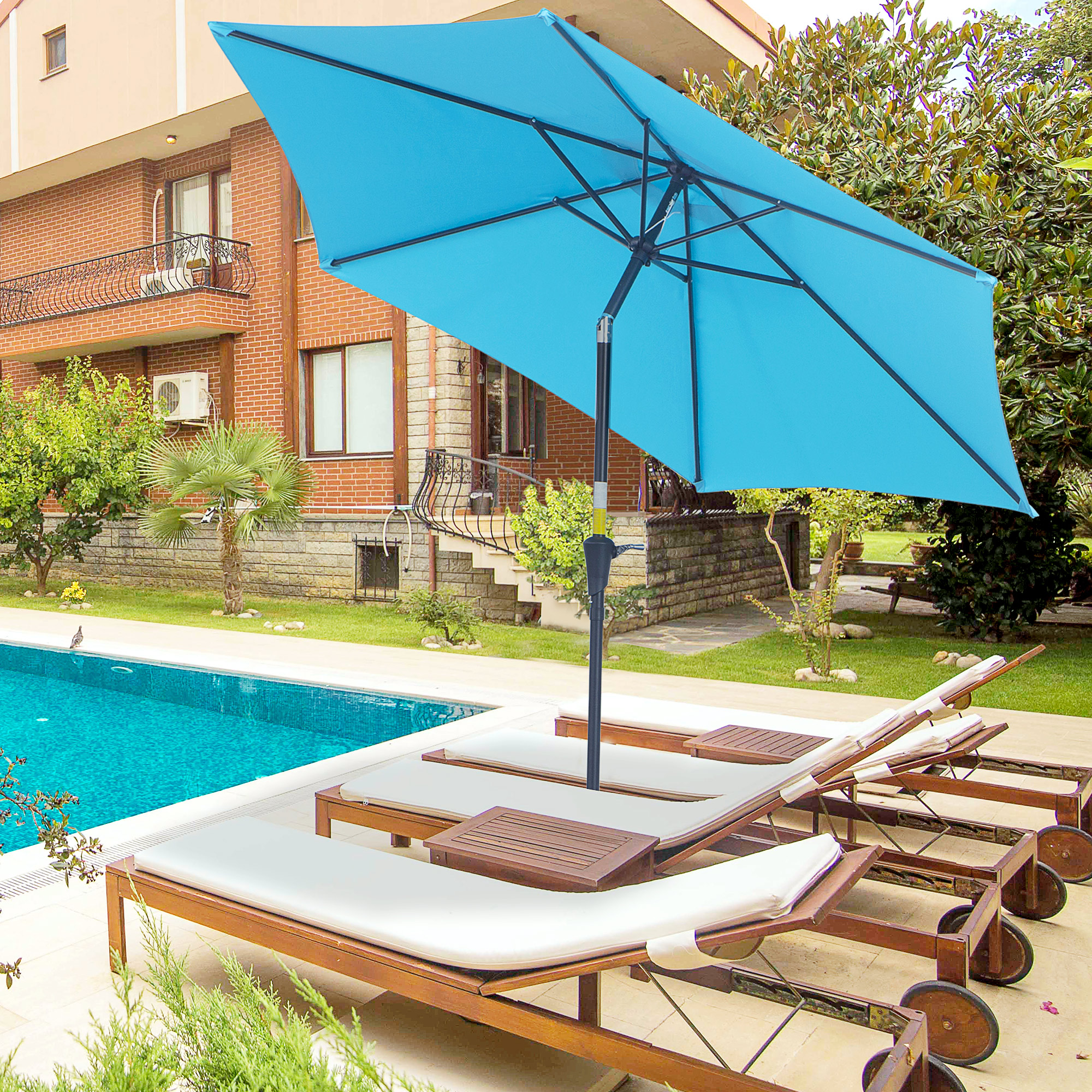 Outsunny 2.7M Patio Tilt Umbrella Sun Parasol Outdoor Garden Sun Shade Aluminium Frame with Crankï¼ˆBlueï¼‰