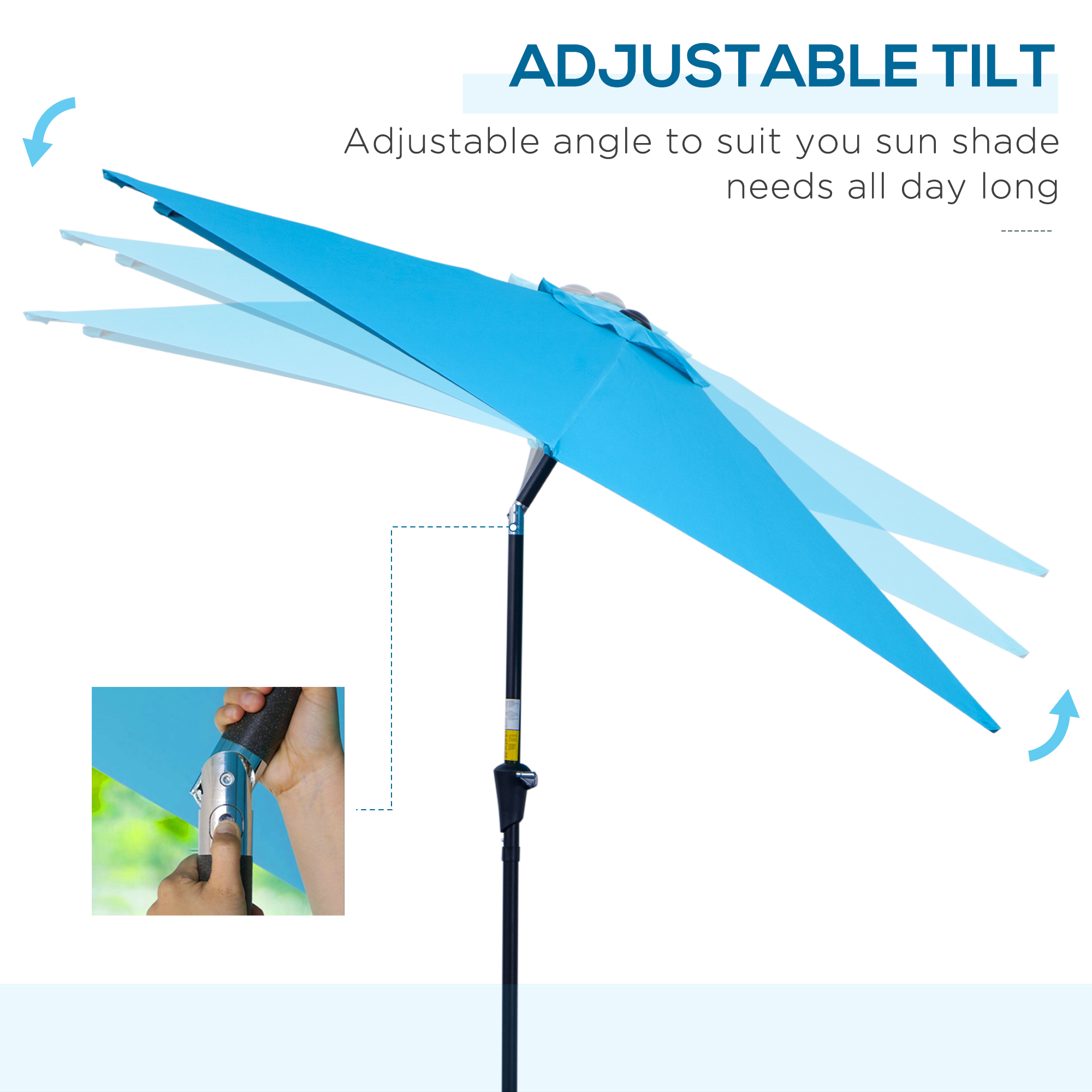 Outsunny 2.7M Patio Tilt Umbrella Sun Parasol Outdoor Garden Sun Shade Aluminium Frame with Crankï¼ˆBlueï¼‰
