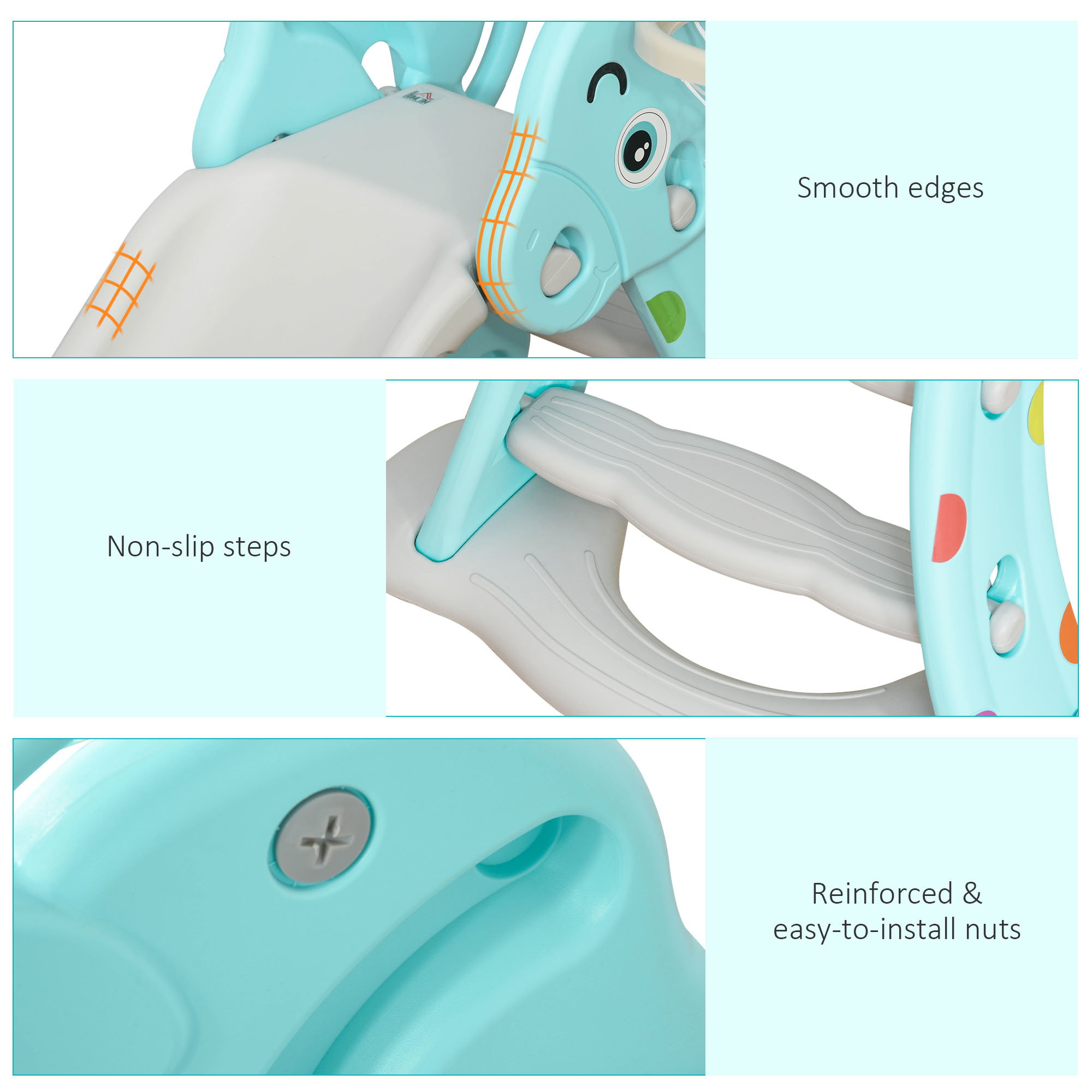 HOMCOM Kids 2 in 1 Slide with Basketball Hoop, Toddler Freestanding Slider Playset, 18 months - 4 Years - Deer Shaped, Blue