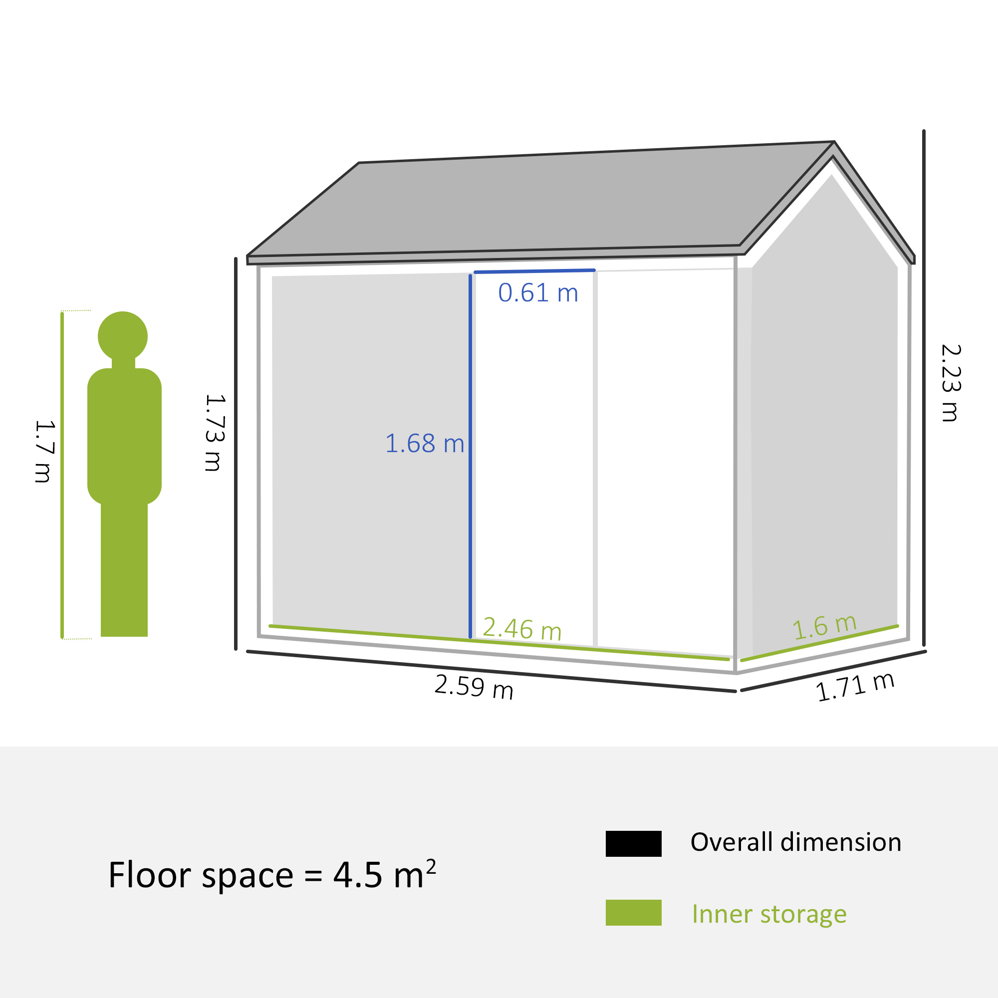 Outsunny 8 x 6 ft Metal Garden Storage Shed Patio Corrugated Roof Tool Storage Box w/ Double Door Window Sloped Roof, Grey