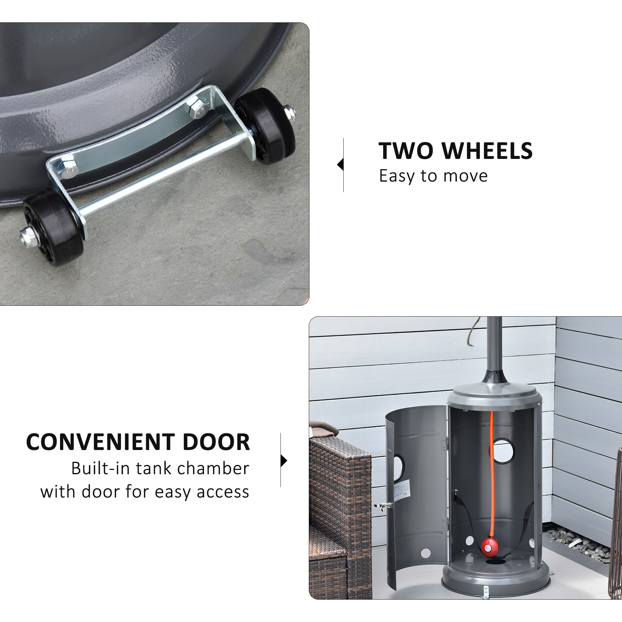 Outsunny 12.5KW Outdoor Gas Patio Heater Freestanding Propane Heater with Wheels, Dust Cover, Regulator and Hose, Charcoal Grey