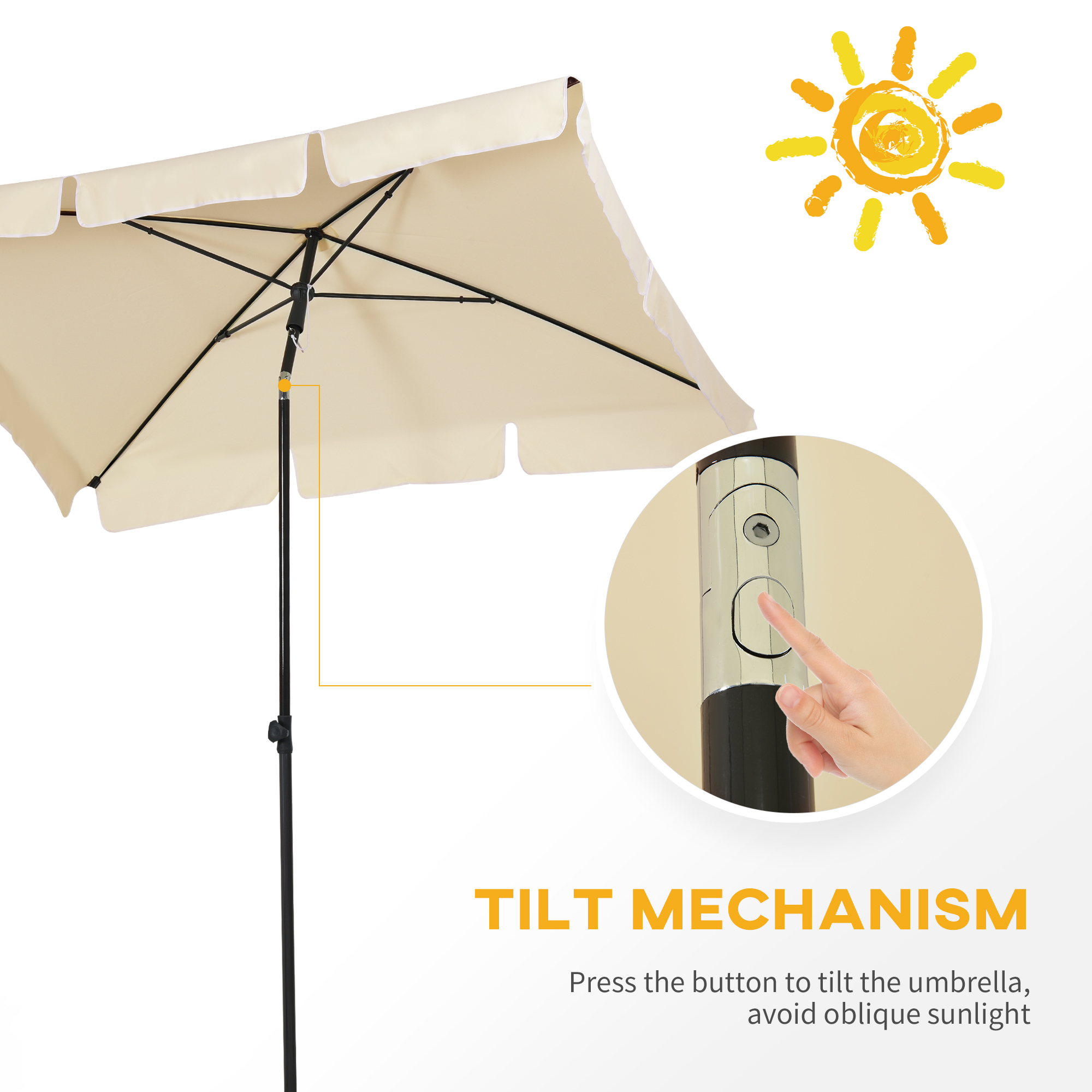 Outsunny Aluminium Sun Parasol, Rectangular Patio Garden Umbrella with Tilt, 2M x 1.25M, Beige