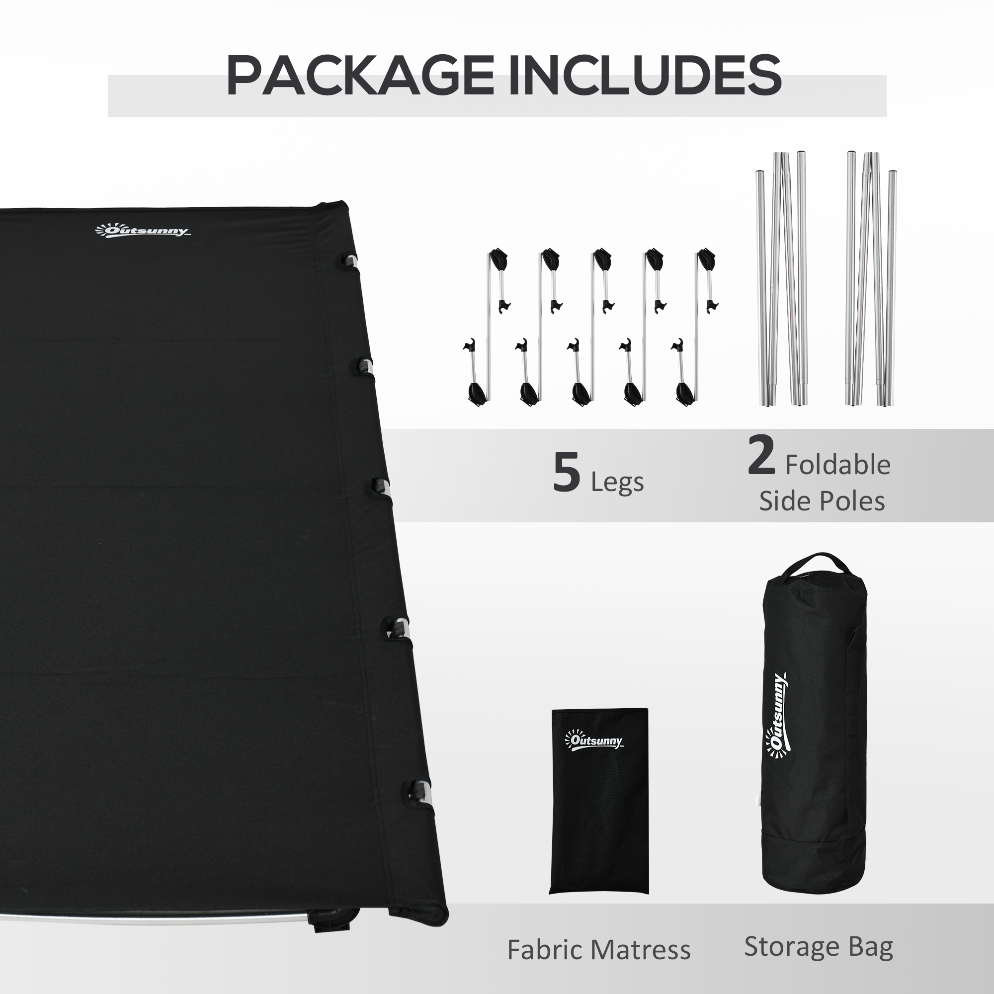Outsunny Portable Camping Bed, Aluminium, Strong Support up to 150kg, with Carry Bag, Ideal for Outdoor Overnighter, Grey