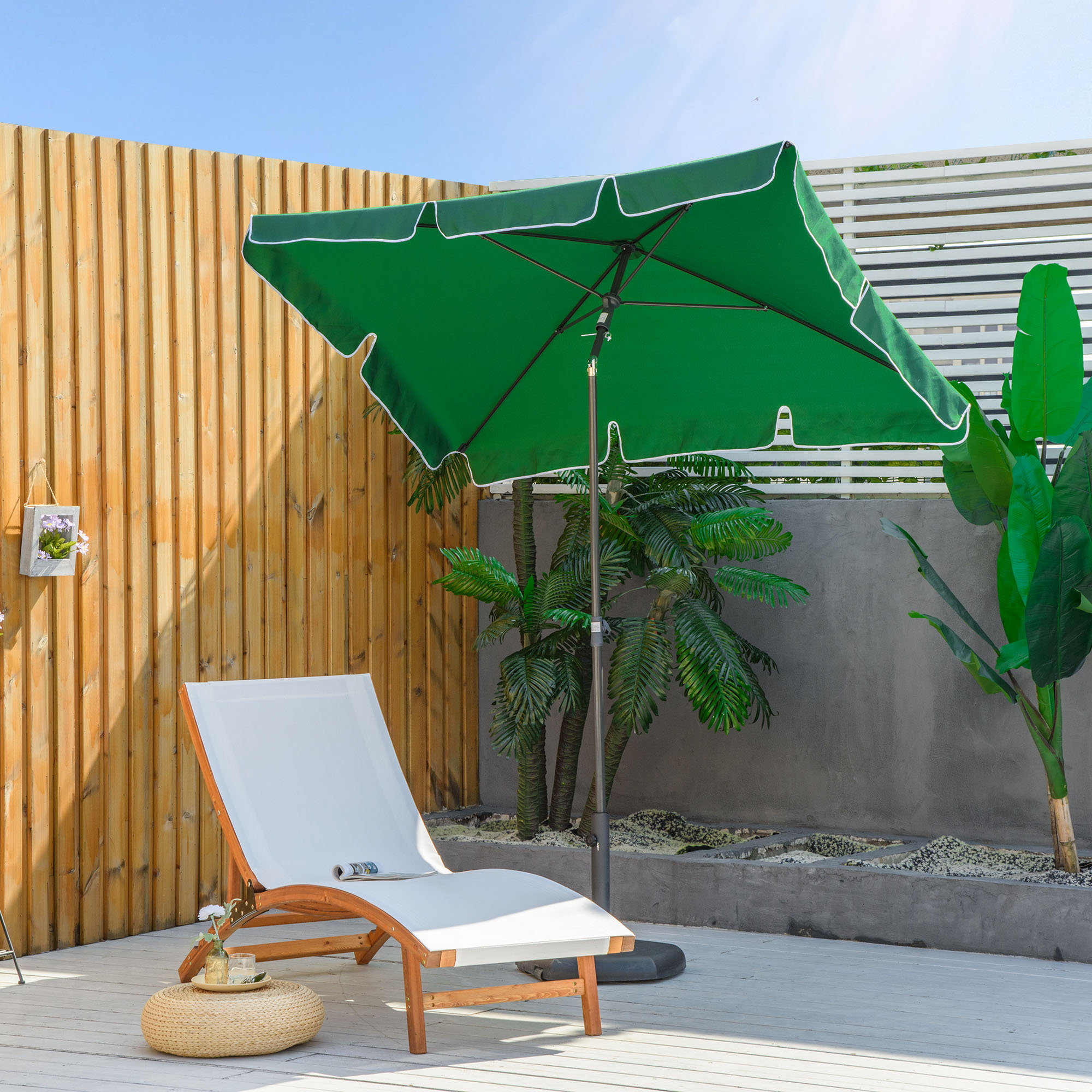 Outsunny Aluminium Sun Parasol, Rectangular Patio Garden Umbrella with Tilt, 2M x 1.25M, Green