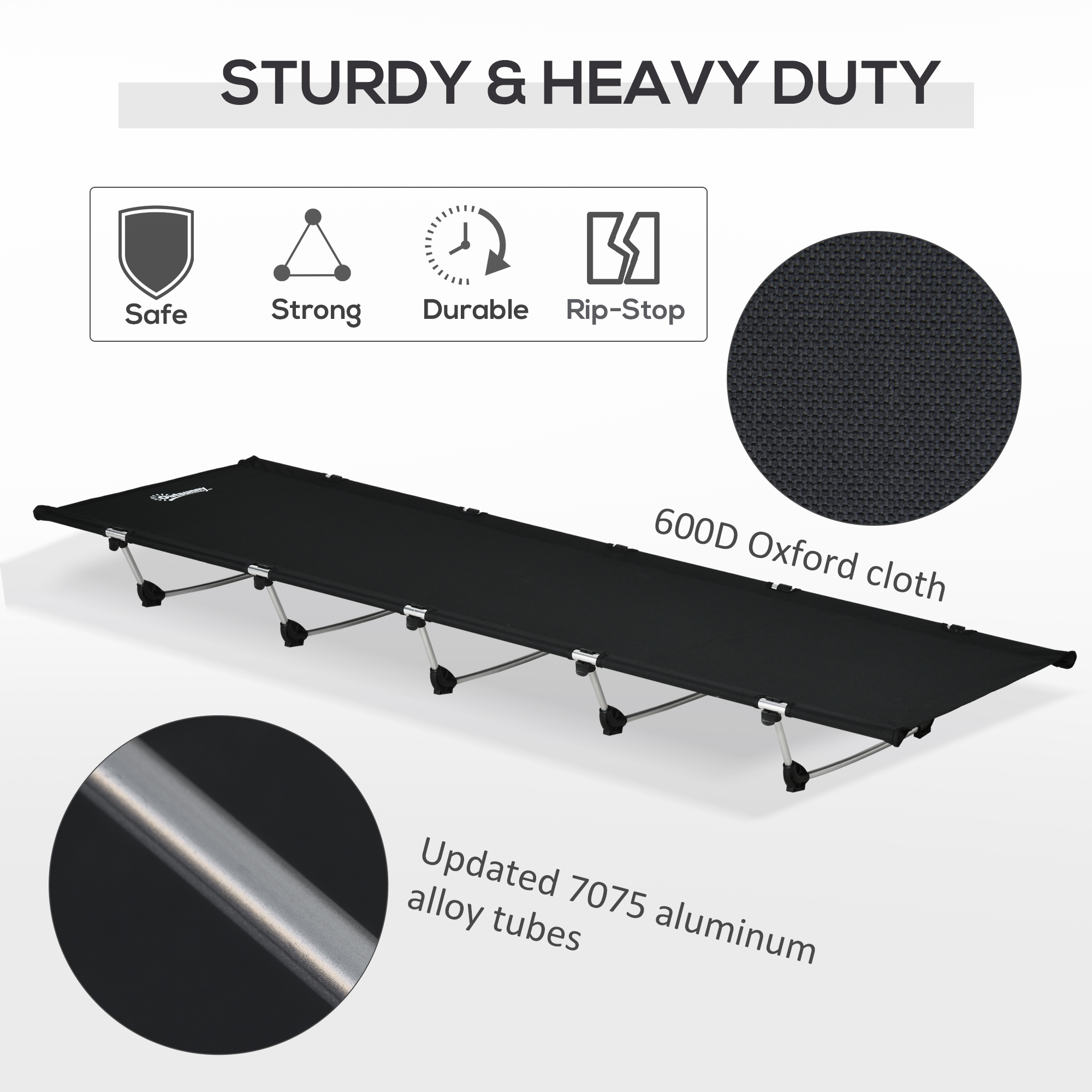 Outsunny Portable Camping Bed, Aluminium, Strong Support up to 150kg, with Carry Bag, Ideal for Outdoor Overnighter, Grey