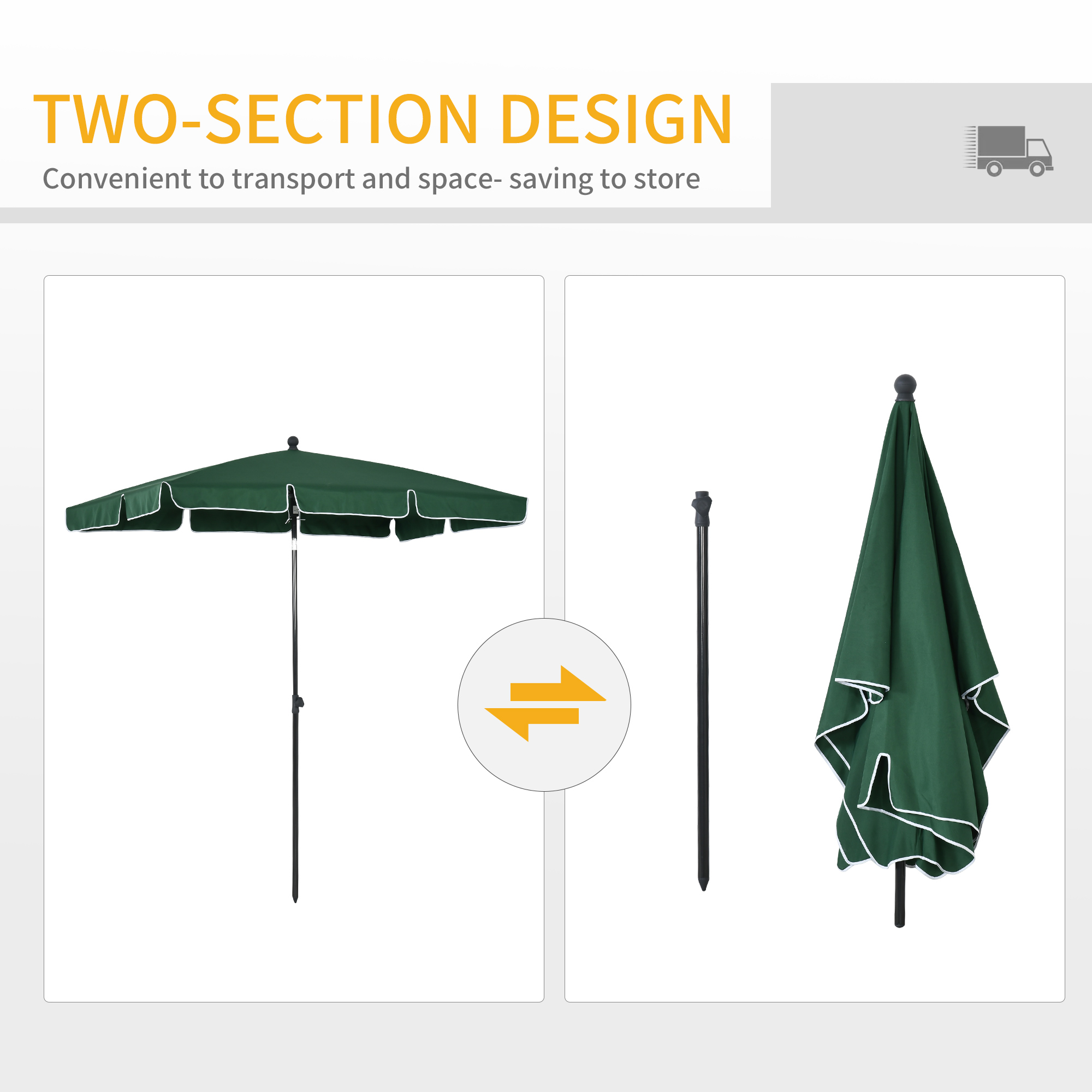 Outsunny Aluminium Sun Parasol, Rectangular Patio Garden Umbrella with Tilt, 2M x 1.25M, Green