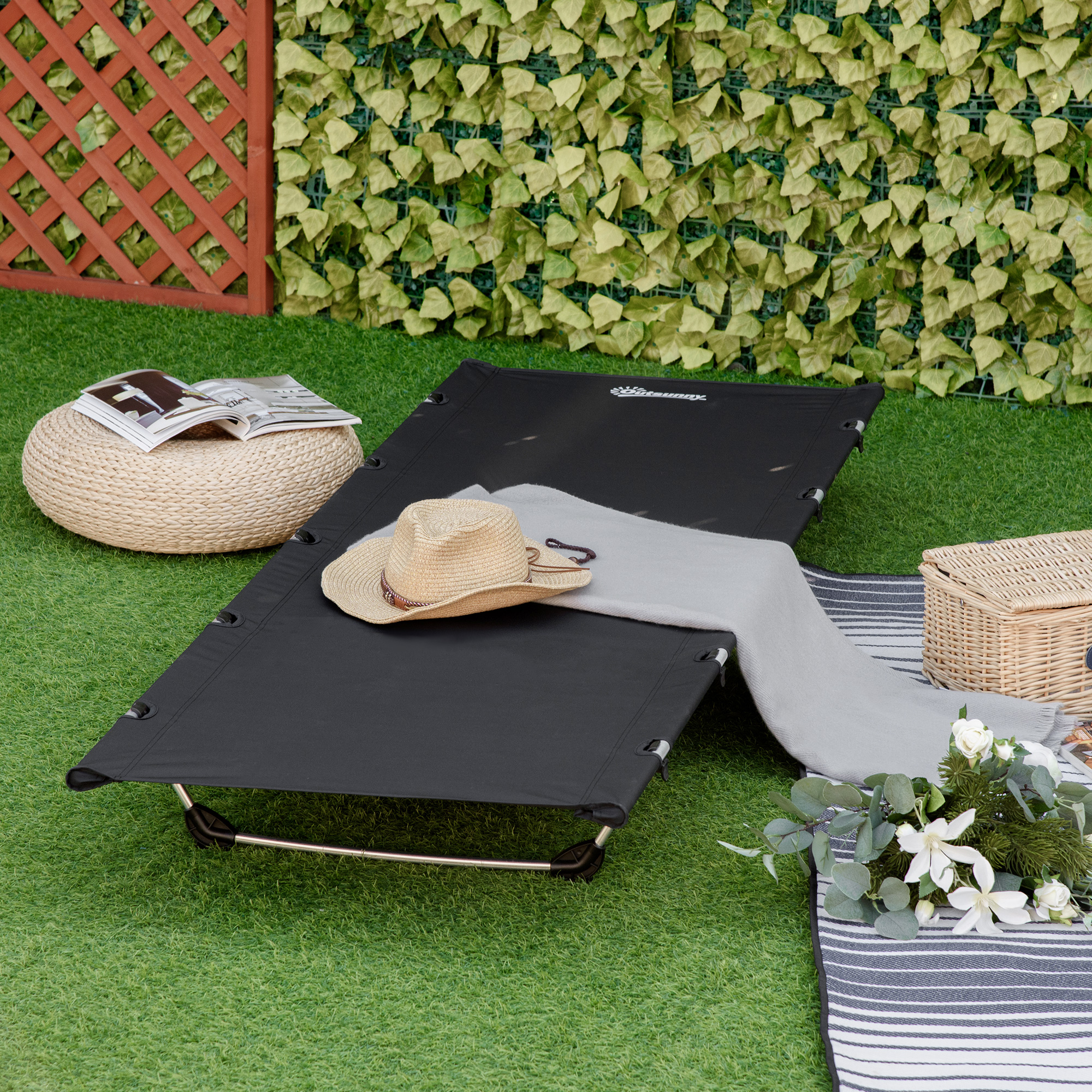 Outsunny Portable Camping Bed, Aluminium, Strong Support up to 150kg, with Carry Bag, Ideal for Outdoor Overnighter, Grey