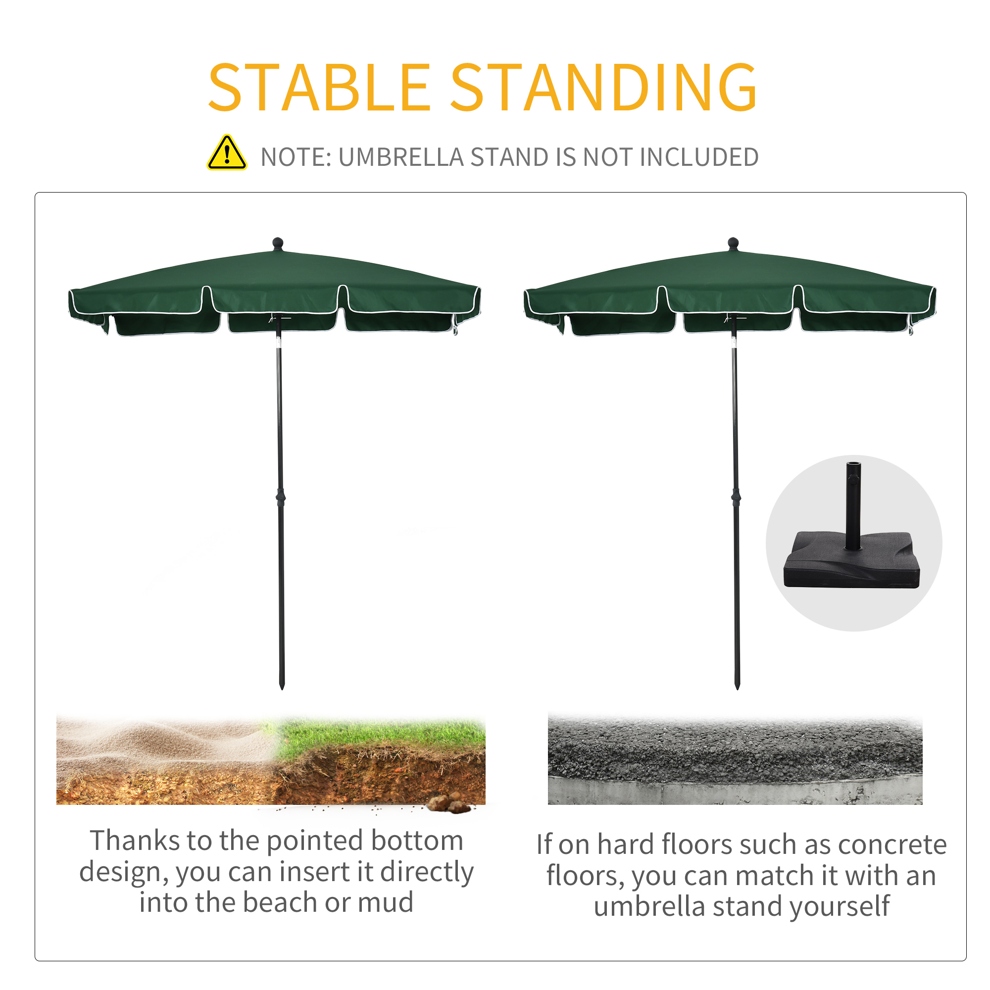 Outsunny Aluminium Sun Parasol, Rectangular Patio Garden Umbrella with Tilt, 2M x 1.25M, Green