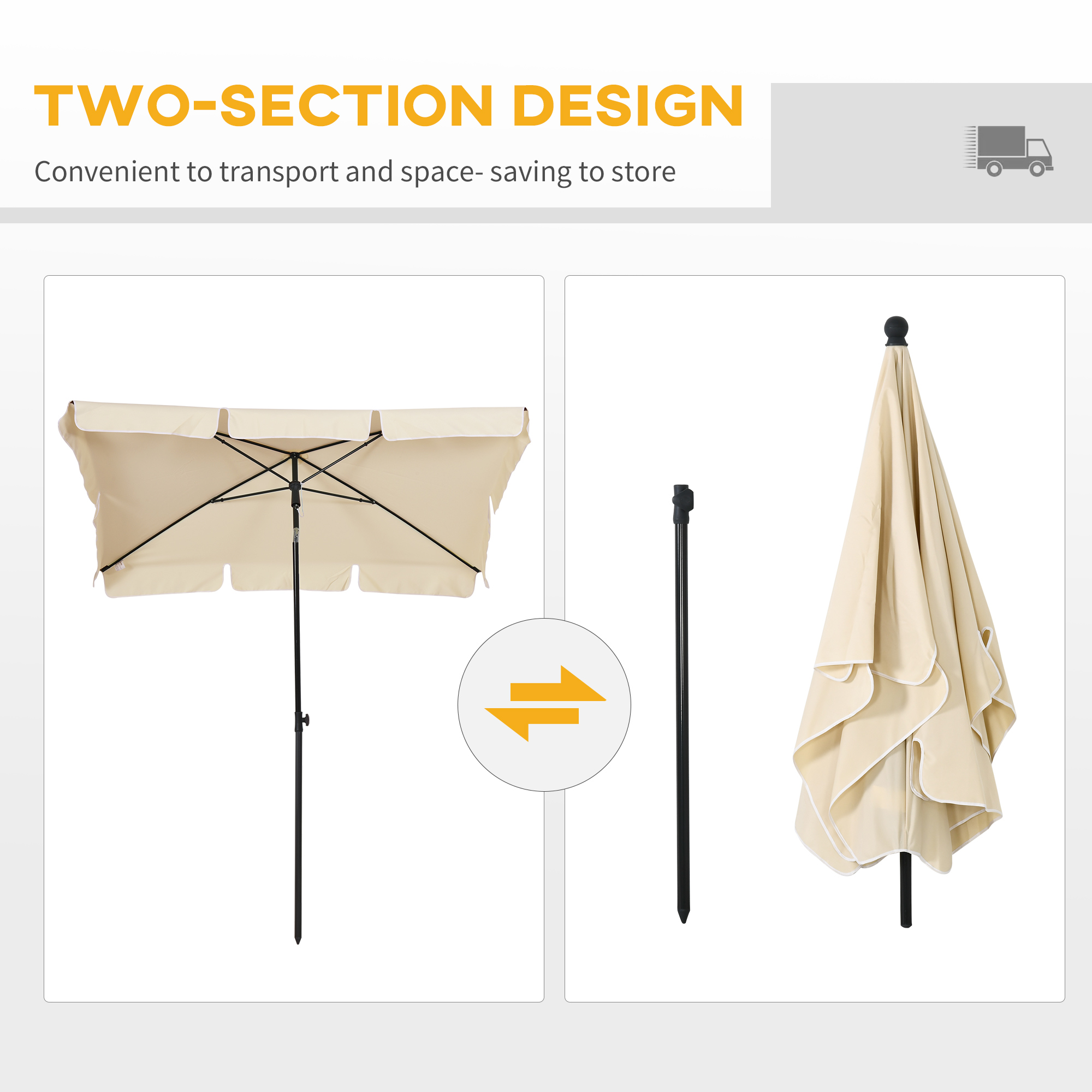 Outsunny Aluminium Sun Parasol, Rectangular Patio Garden Umbrella with Tilt, 2M x 1.25M, Beige