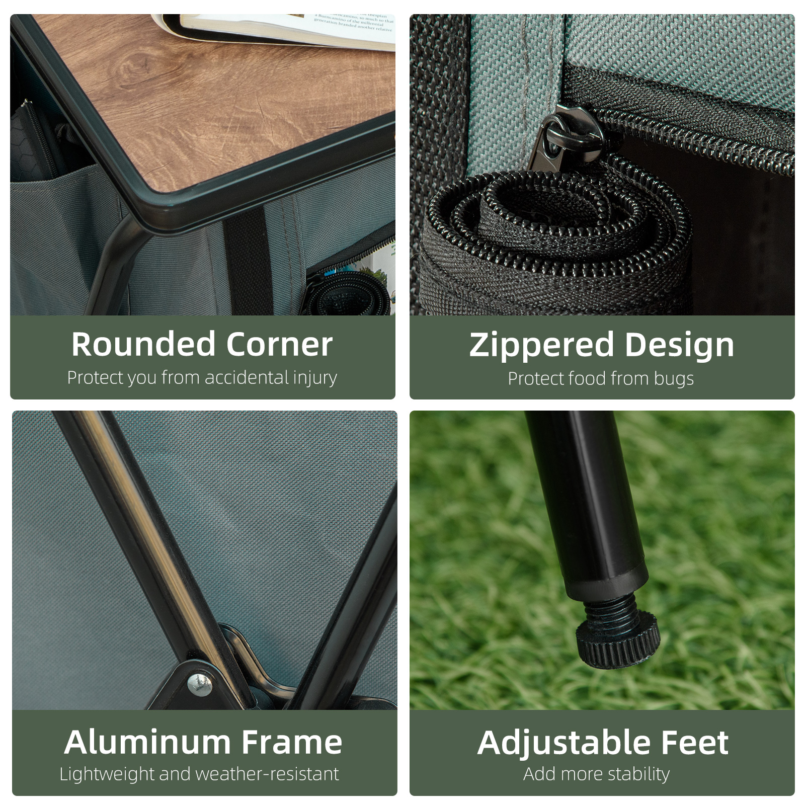 Outsunny Camping Kitchen Cupboard, Aluminium, Foldable with Storage Shelves, Carry Bag, for BBQ, Picnic, Backyard
