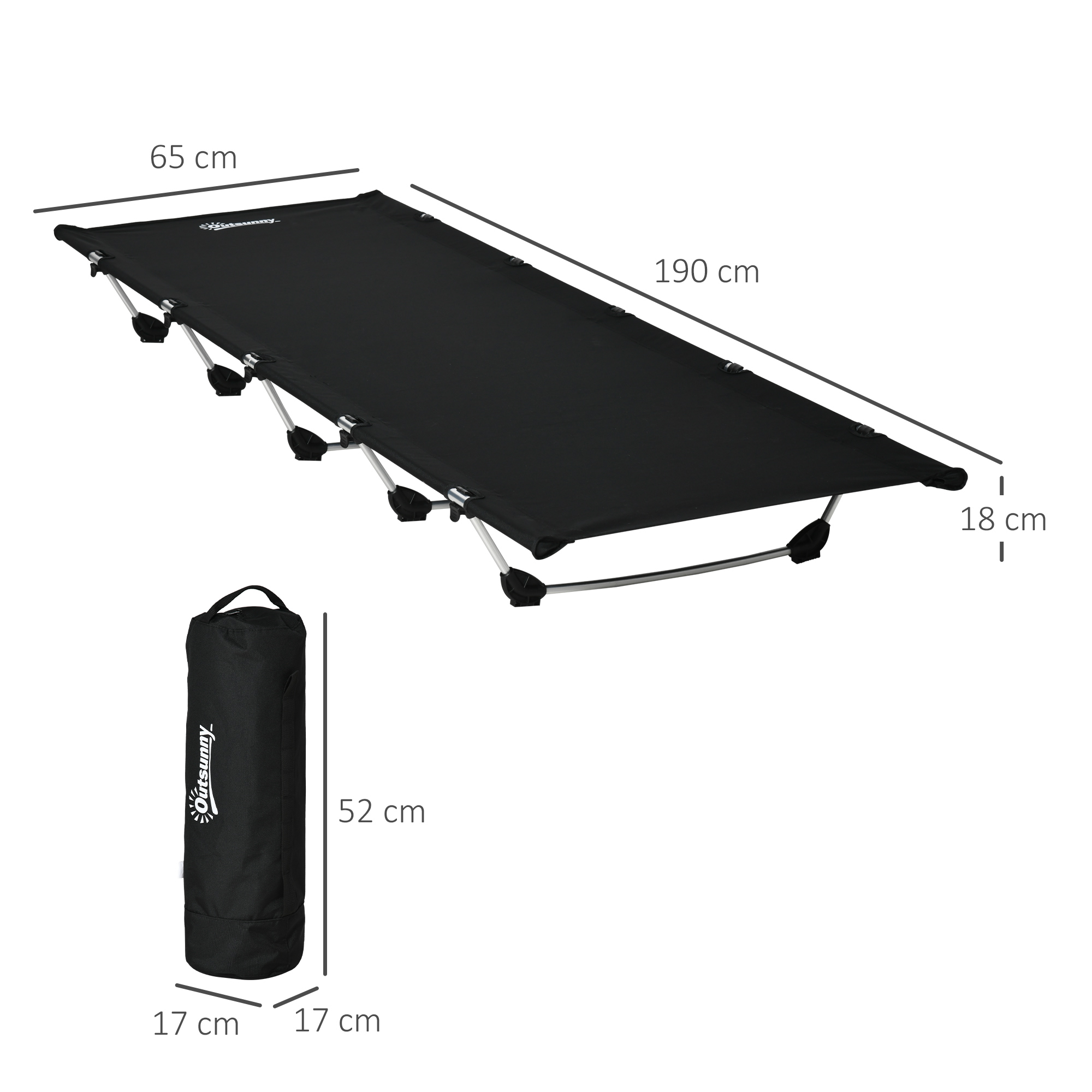 Outsunny Portable Camping Bed, Aluminium, Strong Support up to 150kg, with Carry Bag, Ideal for Outdoor Overnighter, Grey
