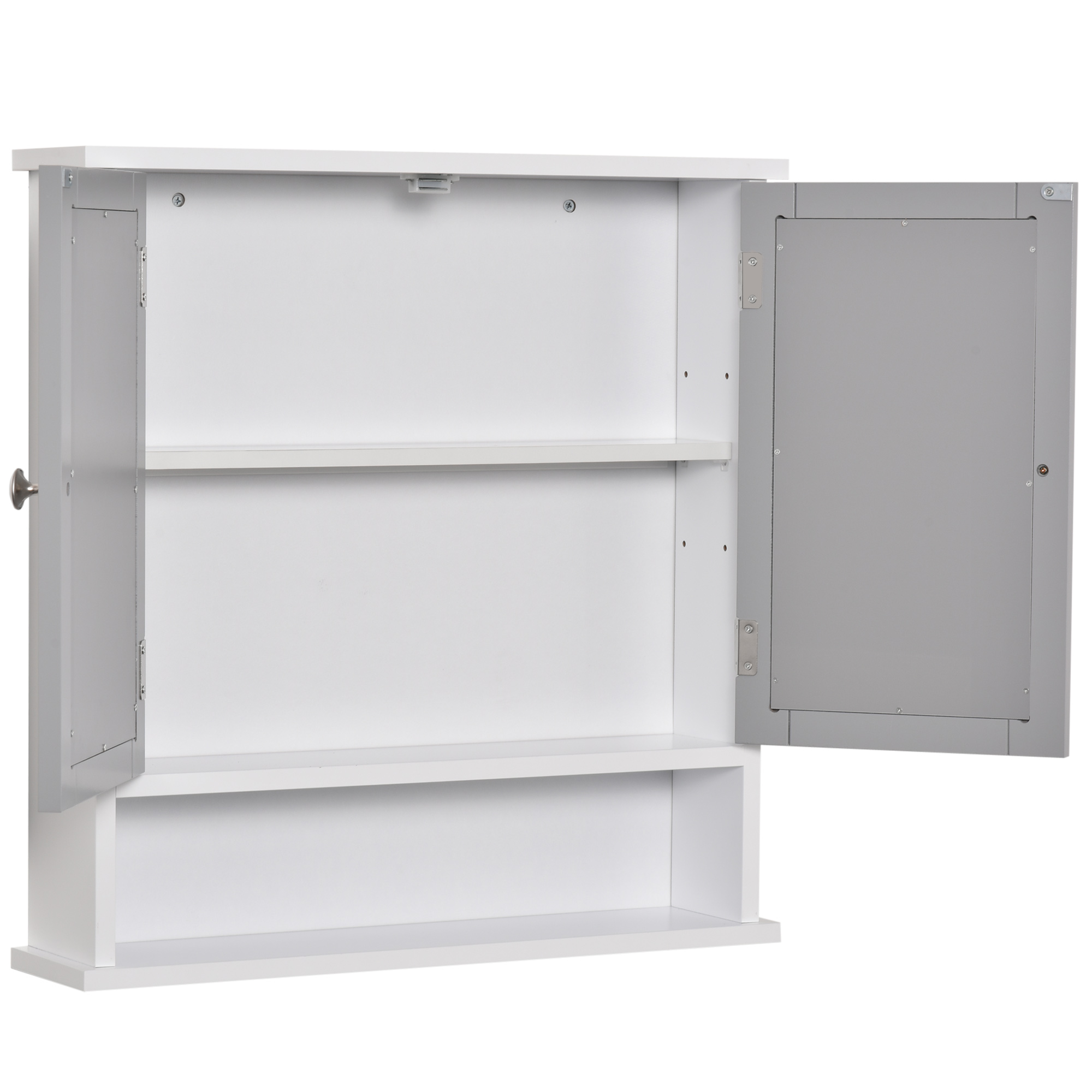 Kleankin Wall Mounted Bathroom Cabinet with Double Mirrored Doors, Storage Organiser and Shelf, Grey