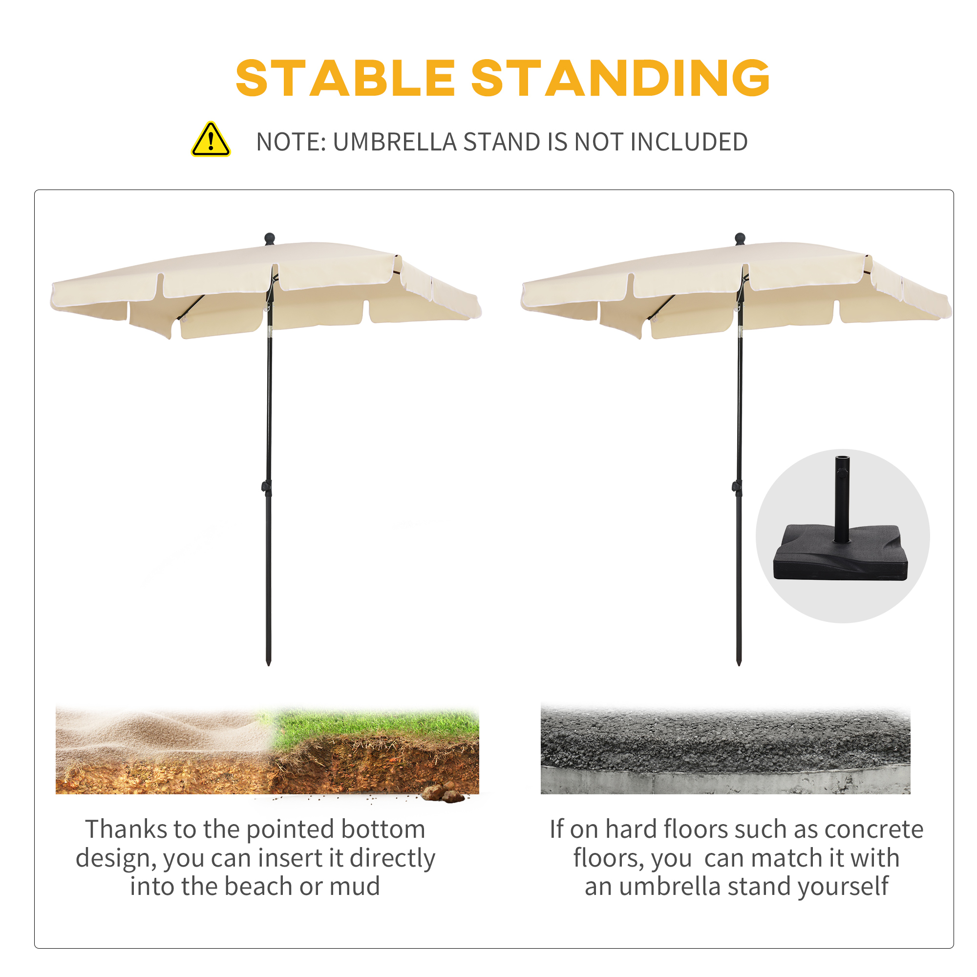 Outsunny Aluminium Sun Parasol, Rectangular Patio Garden Umbrella with Tilt, 2M x 1.25M, Beige