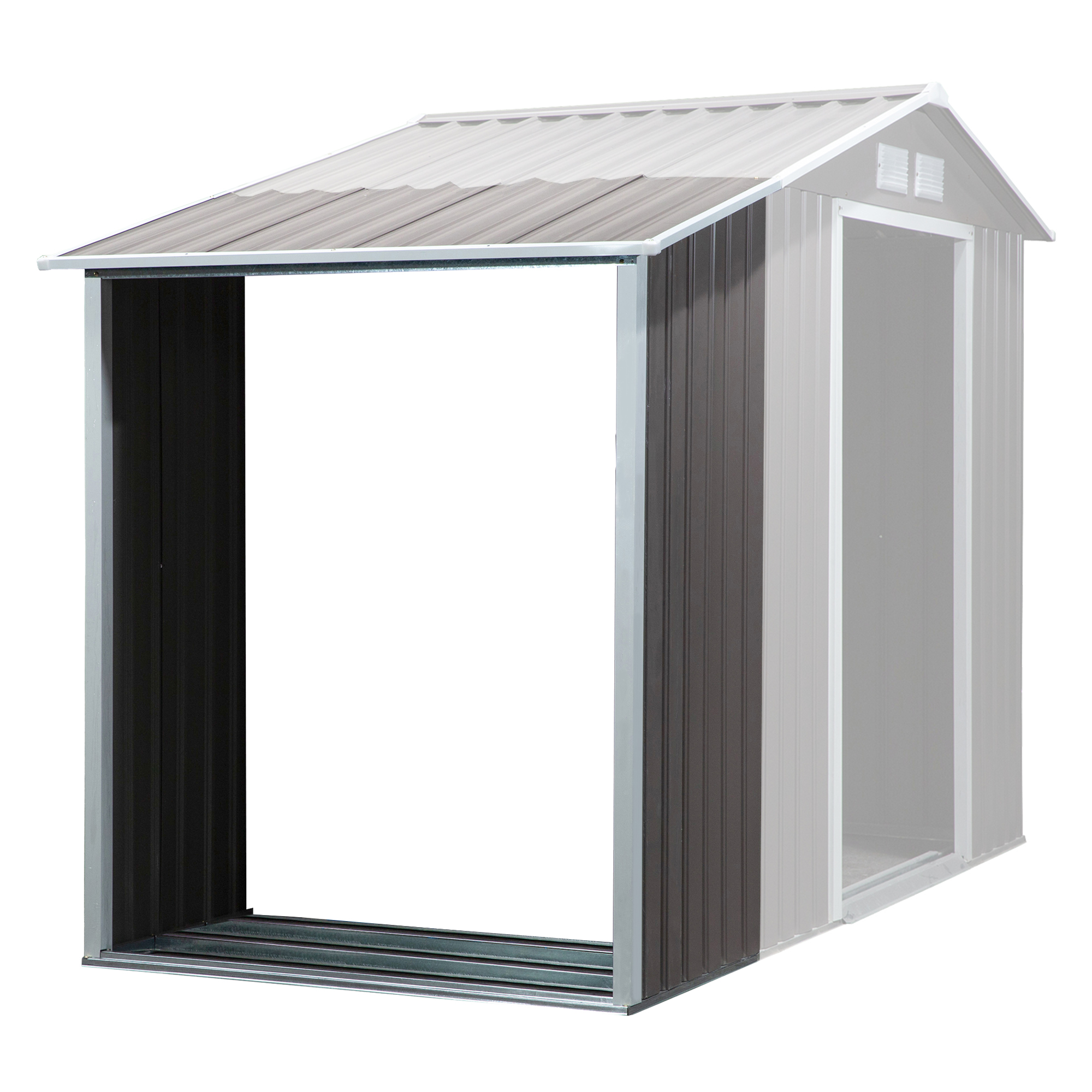 Outsunny Casetilla para Leña Acero Galvanizado para Jardín Exterior Almacenaje de Herramientas con Techo Inclinado 127x71x143/159 cm Gris