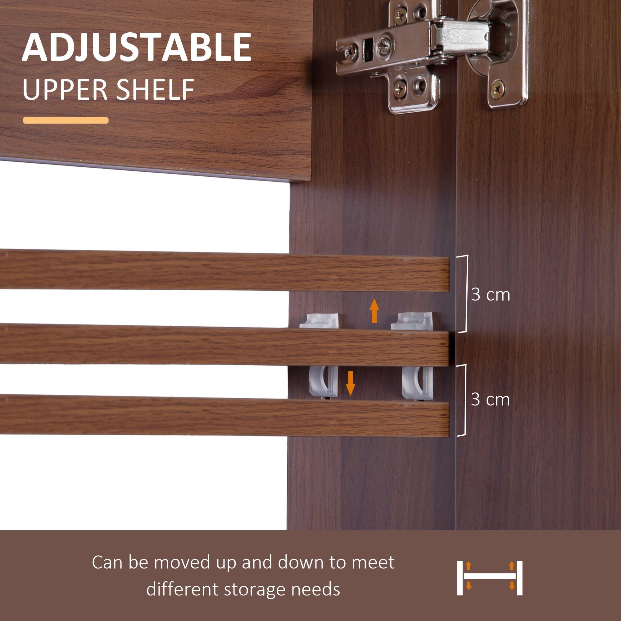 kleankin Wall Mounted Glass Bathroom Mirror Cabinet Storage Shelf, 63Wx60Hx13.5T cm-Light Walnut