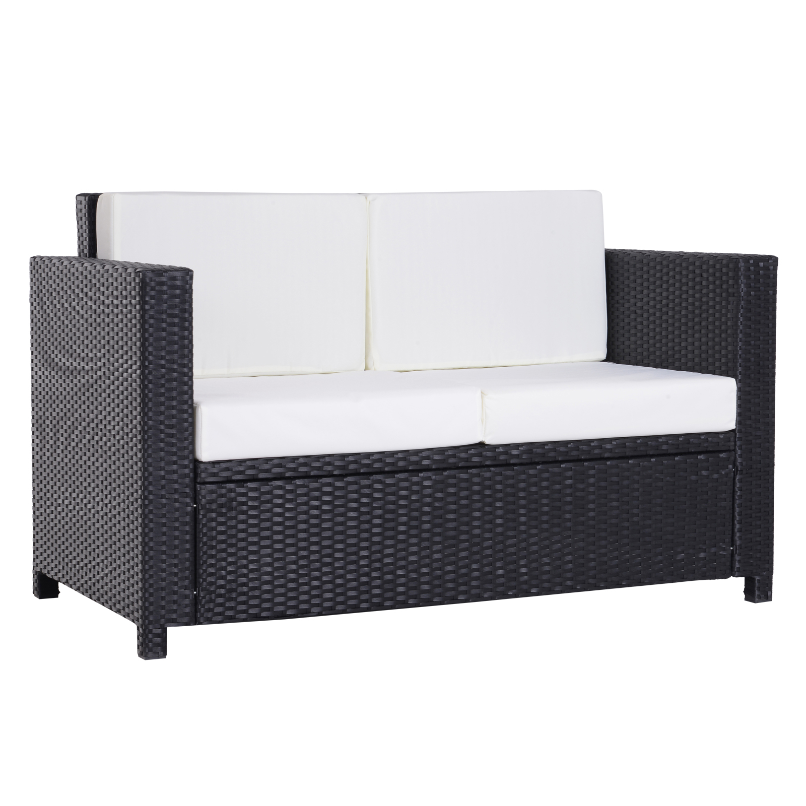 Outsunny Canapé de Jardin Résine Tressée 2 Places Canapé Droit 4 Coussins Déhoussables 130 x 70 x 80 cm noir