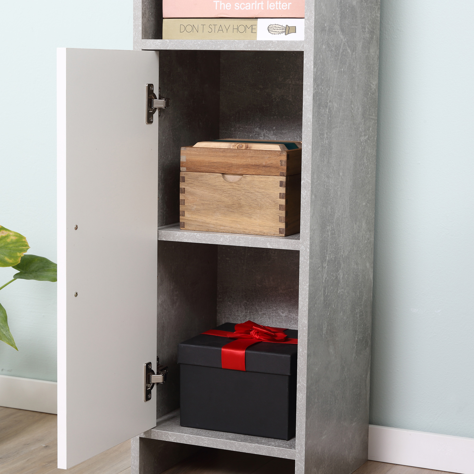Kleankin Tall Free-Standing Bathroom Storage Cabinet, Slim Organizer with 2 Cupboards, 2 Open Compartments, Adjustable Shelves, Grey.