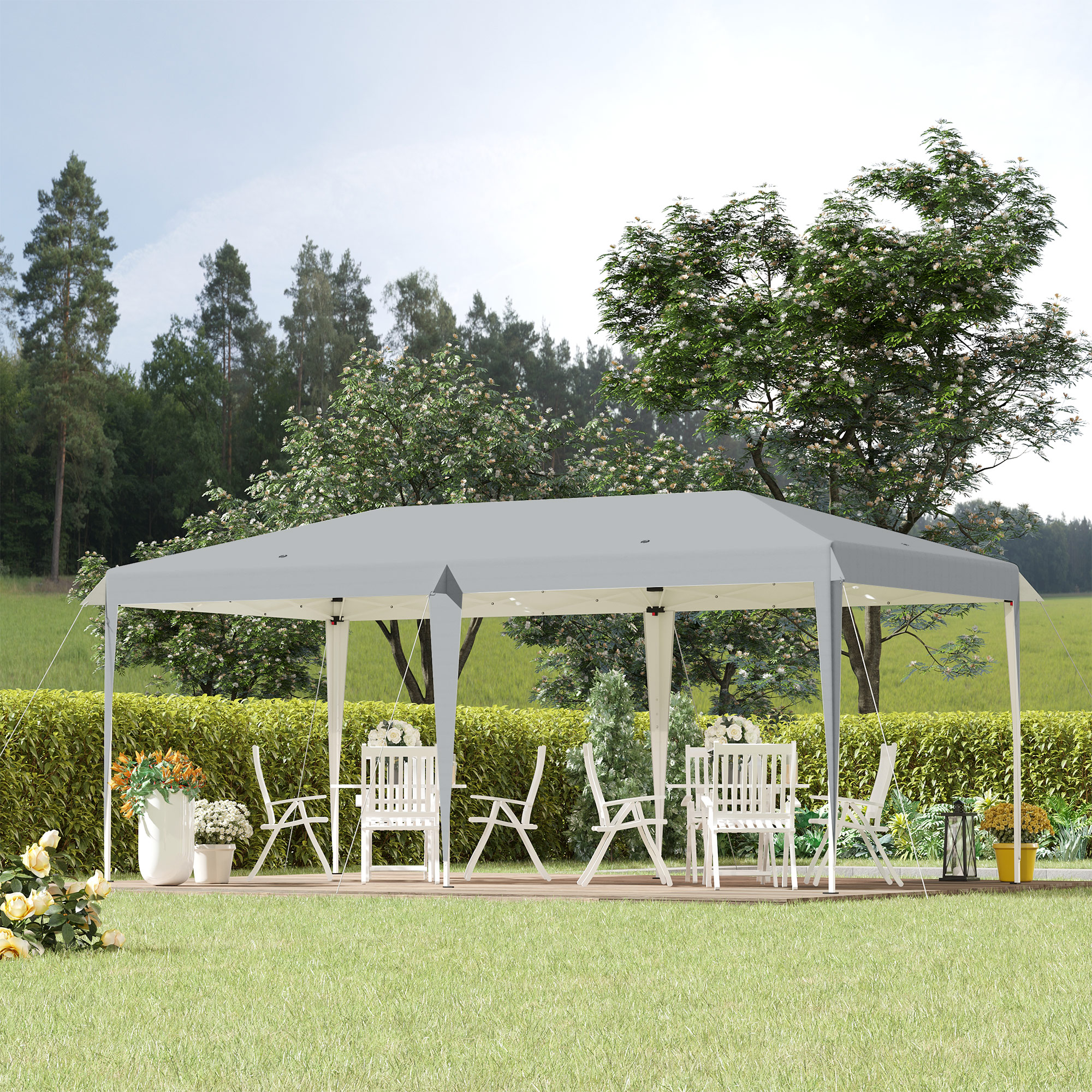 Outsunny Pop Up Gazebo, Double Roof Foldable Canopy Tent, Wedding Awning Canopy w/ Carrying Bag, 6 m x 3 m x 2.65 m, Grey