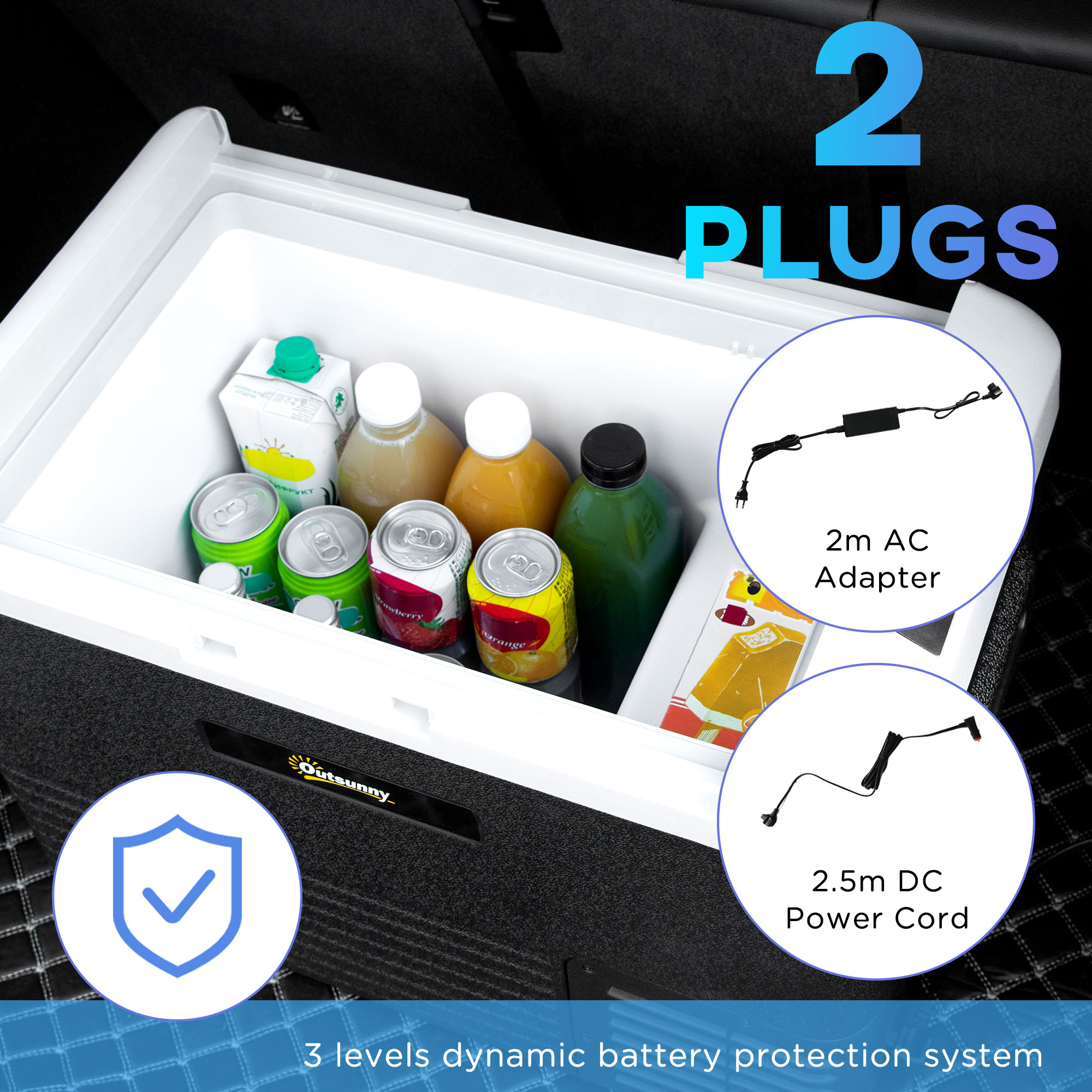 Outsunny 40L Car Refrigerator, Portable Compressor Car Fridge Freezer, Electric Cooler Box with 12/24V DC and 110-240V AC, Down to -20â„ƒ