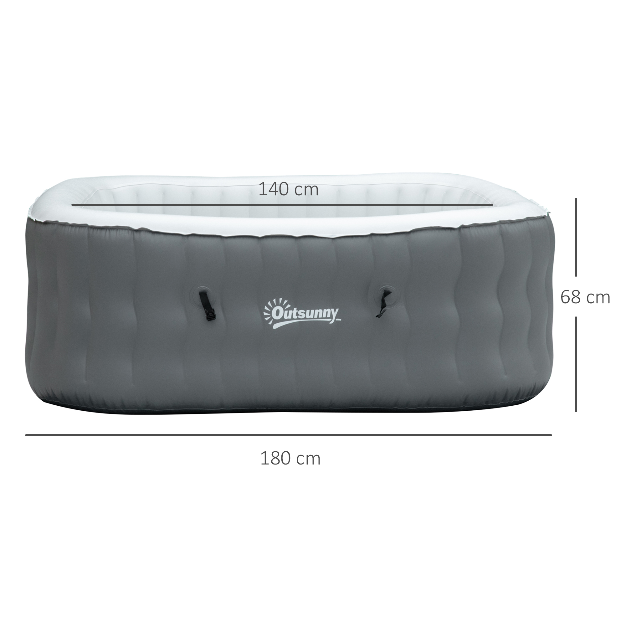 Outsunny Square Hot Tub Inflatable Spa Outdoor Bubble Spa Pool with Pump, Cover, Filter Cartridges, 4-6 Person, Grey