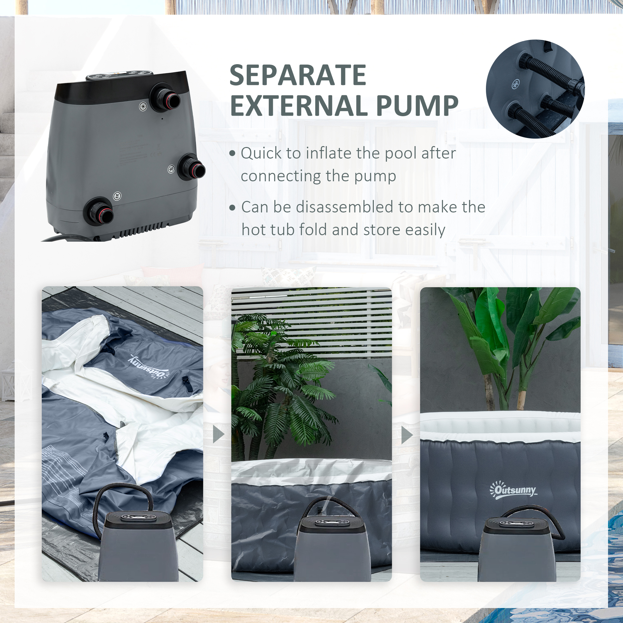 Outsunny Round Hot Tub Inflatable Spa Outdoor Bubble Spa Pool with Pump, Cover, Filter Cartridges, 4-6 Person, Dark Blue