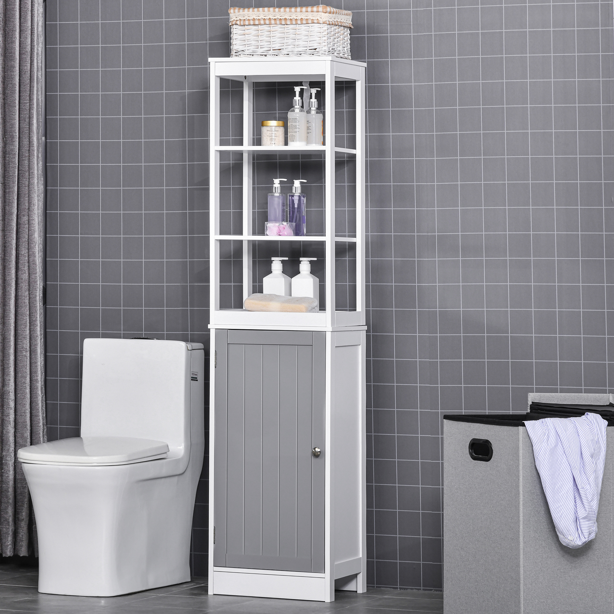 Kleankin Tallboy Bathroom Storage Cabinet, Slimline Free Standing Unit, Multi-Purpose for Bathroom Living Room Kitchen, White
