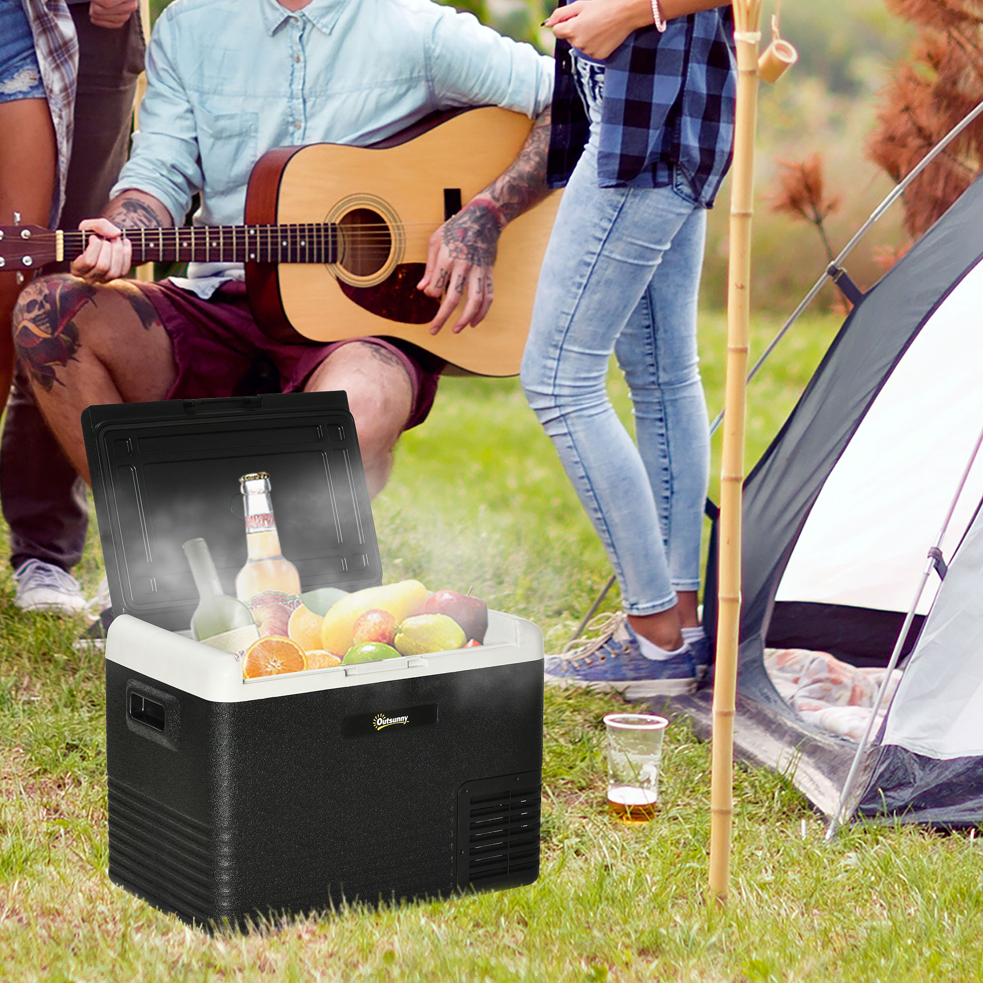 Outsunny 40L Car Refrigerator, Portable Compressor Car Fridge Freezer, Electric Cooler Box with 12/24V DC and 110-240V AC, Down to -20â„ƒ