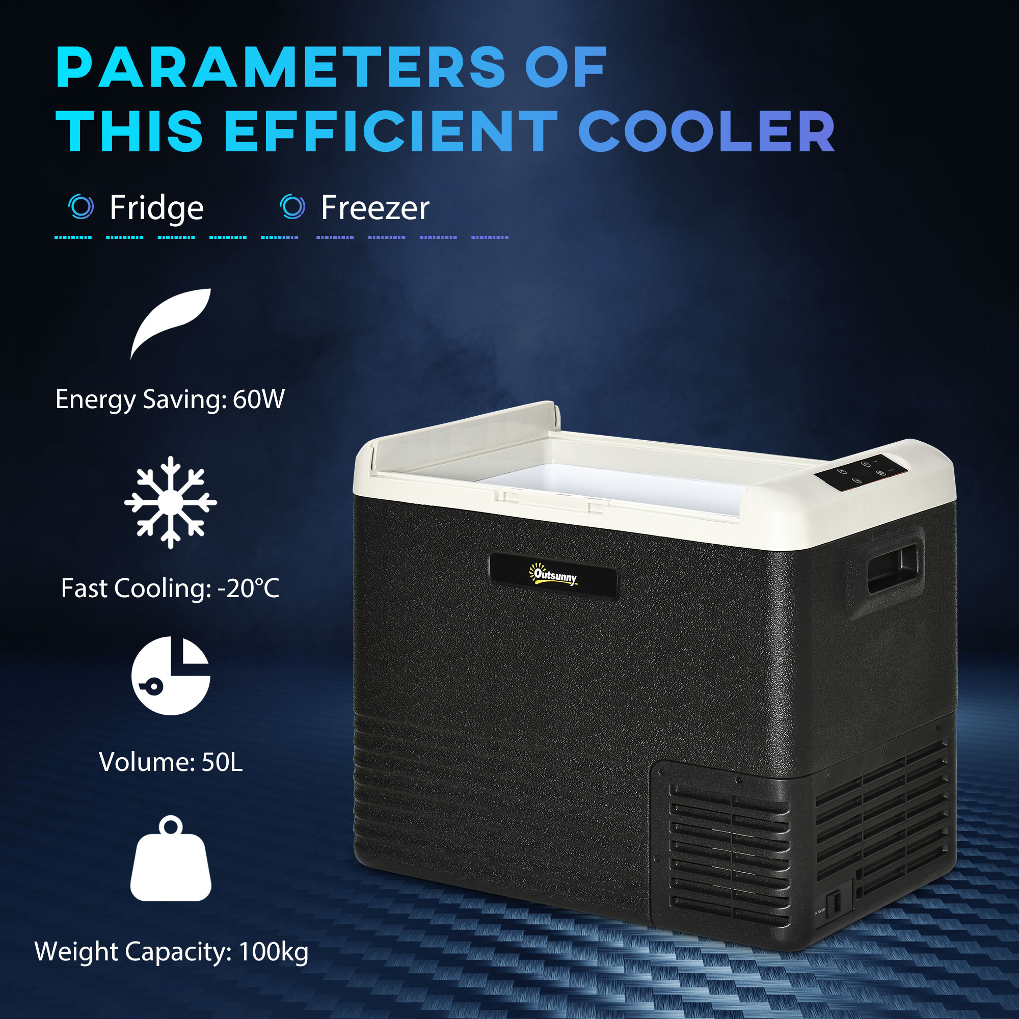 Outsunny 50L Car Refrigerator, Portable Compressor Car Fridge Freezer, Electric Cooler Box with 12/24V DC and 110-240V AC for Camping Down to -20â„ƒ