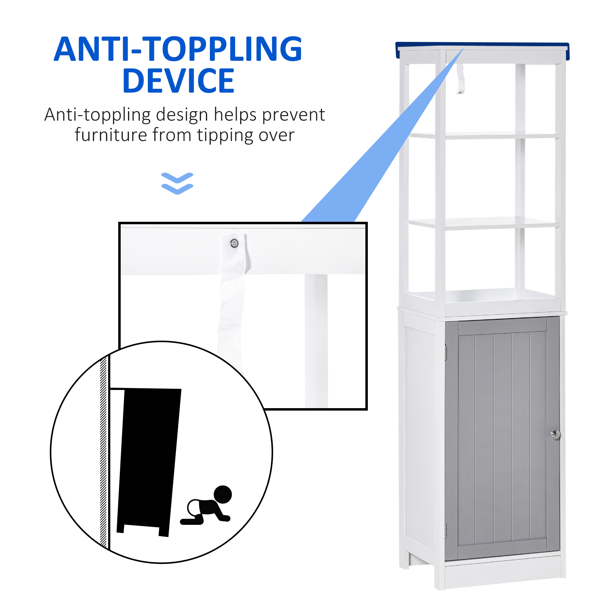 Kleankin Tallboy Bathroom Storage Cabinet, Slimline Free Standing Unit, Multi-Purpose for Bathroom Living Room Kitchen, White