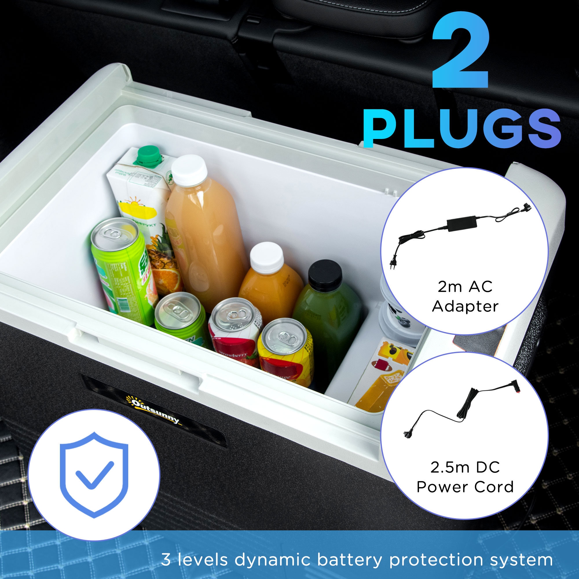 Outsunny 50L Car Refrigerator, Portable Compressor Car Fridge Freezer, Electric Cooler Box with 12/24V DC and 110-240V AC for Camping Down to -20â„ƒ