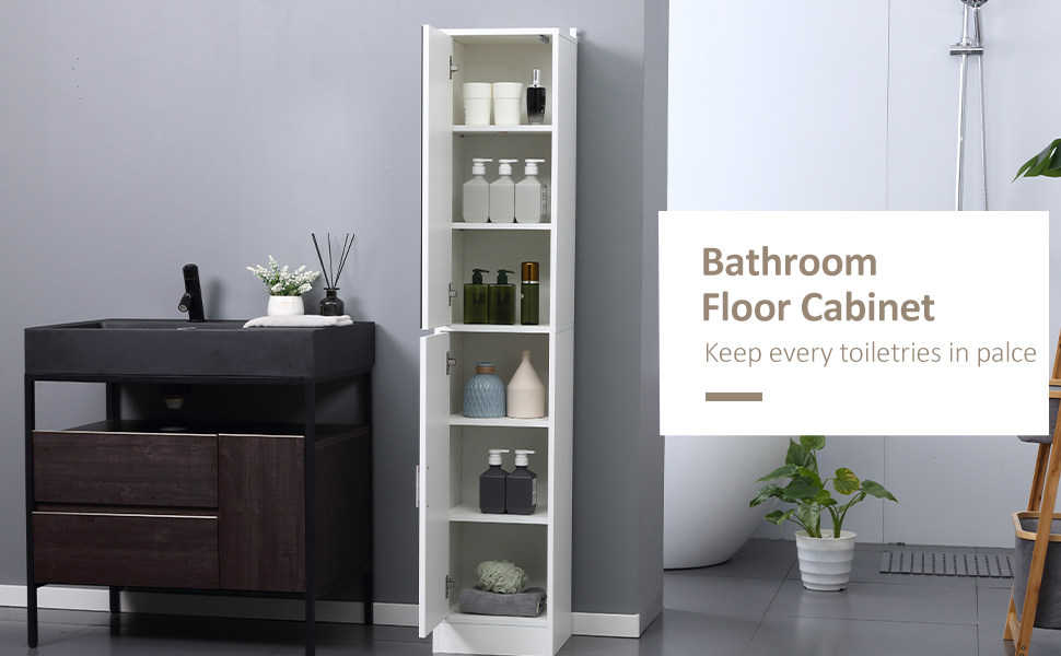 kleankin Tall Mirrored Bathroom Bathroom Storage Cupboard