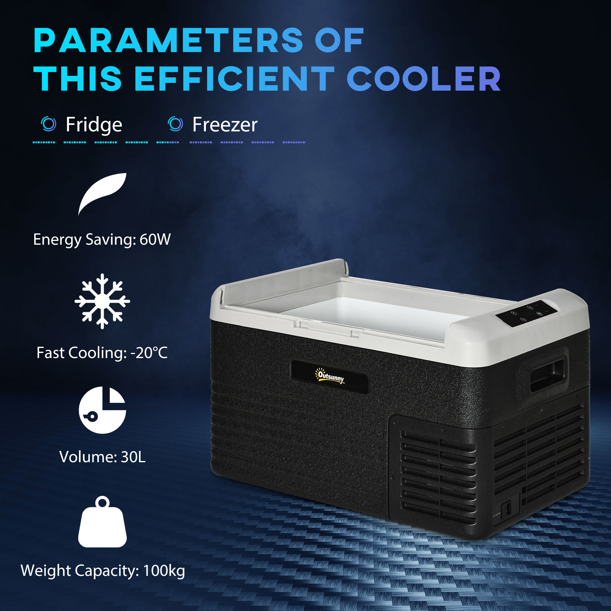 Outsunny 30L Car Refrigerator, Portable Compressor Car Fridge Freezer, Electric Cooler Box with 12/24V DC and 110-240V AC for Picnic, Down to -20â„ƒ