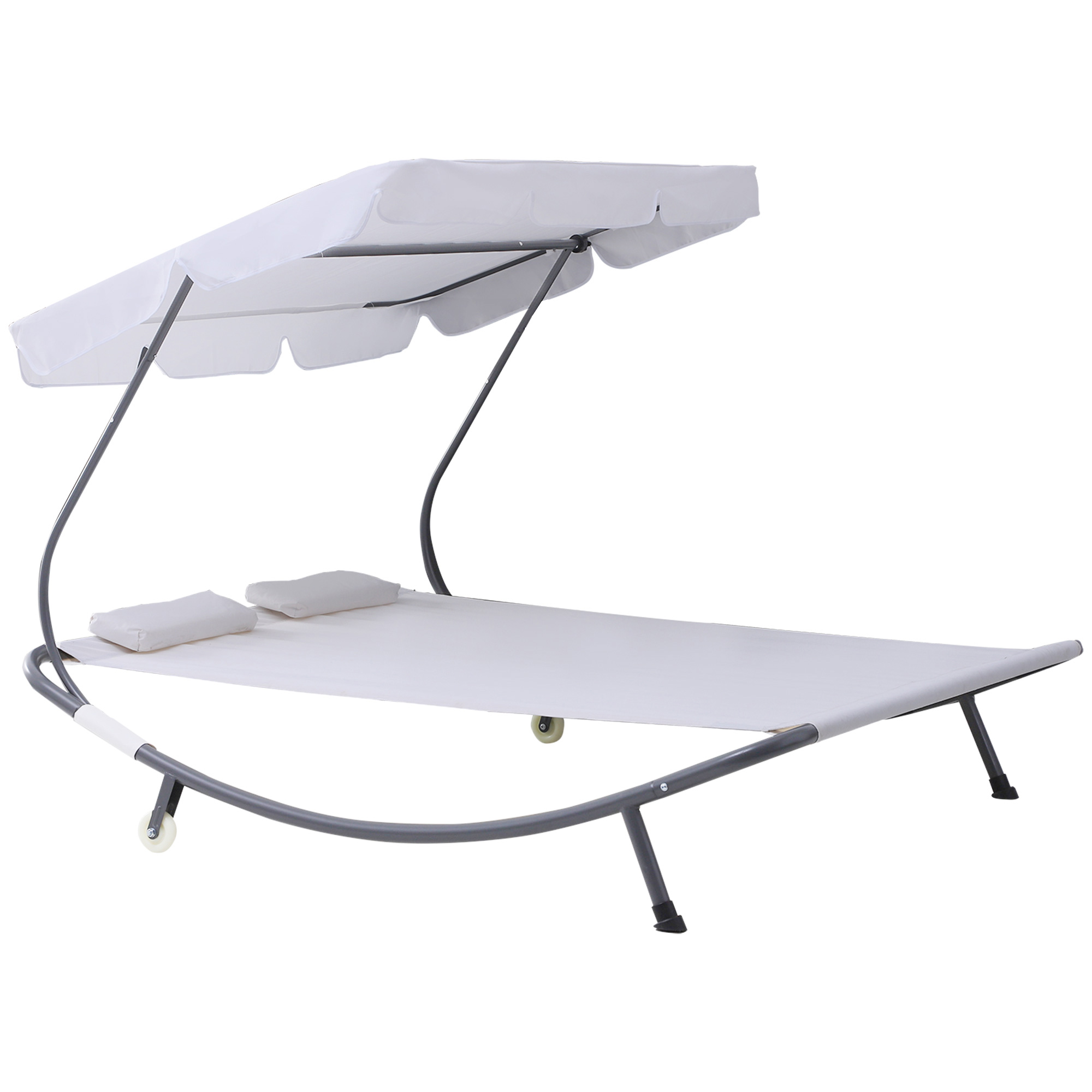 Outsunny Lettino Matrimoniale 2 Posti Prendisole Parasole Regolabile Esterno e Giardino 200x170x134cm Crema