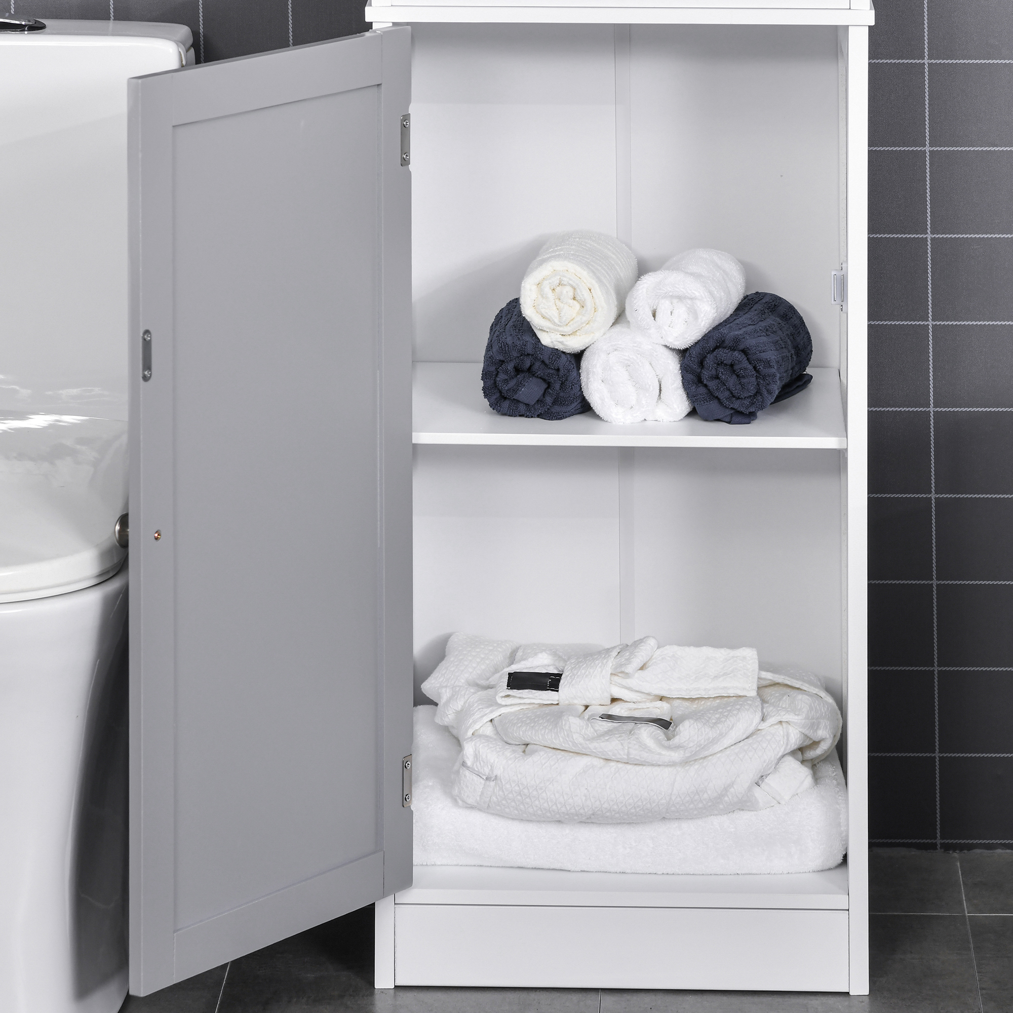 Kleankin Tallboy Bathroom Storage Cabinet, Slimline Free Standing Unit, Multi-Purpose for Bathroom Living Room Kitchen, White