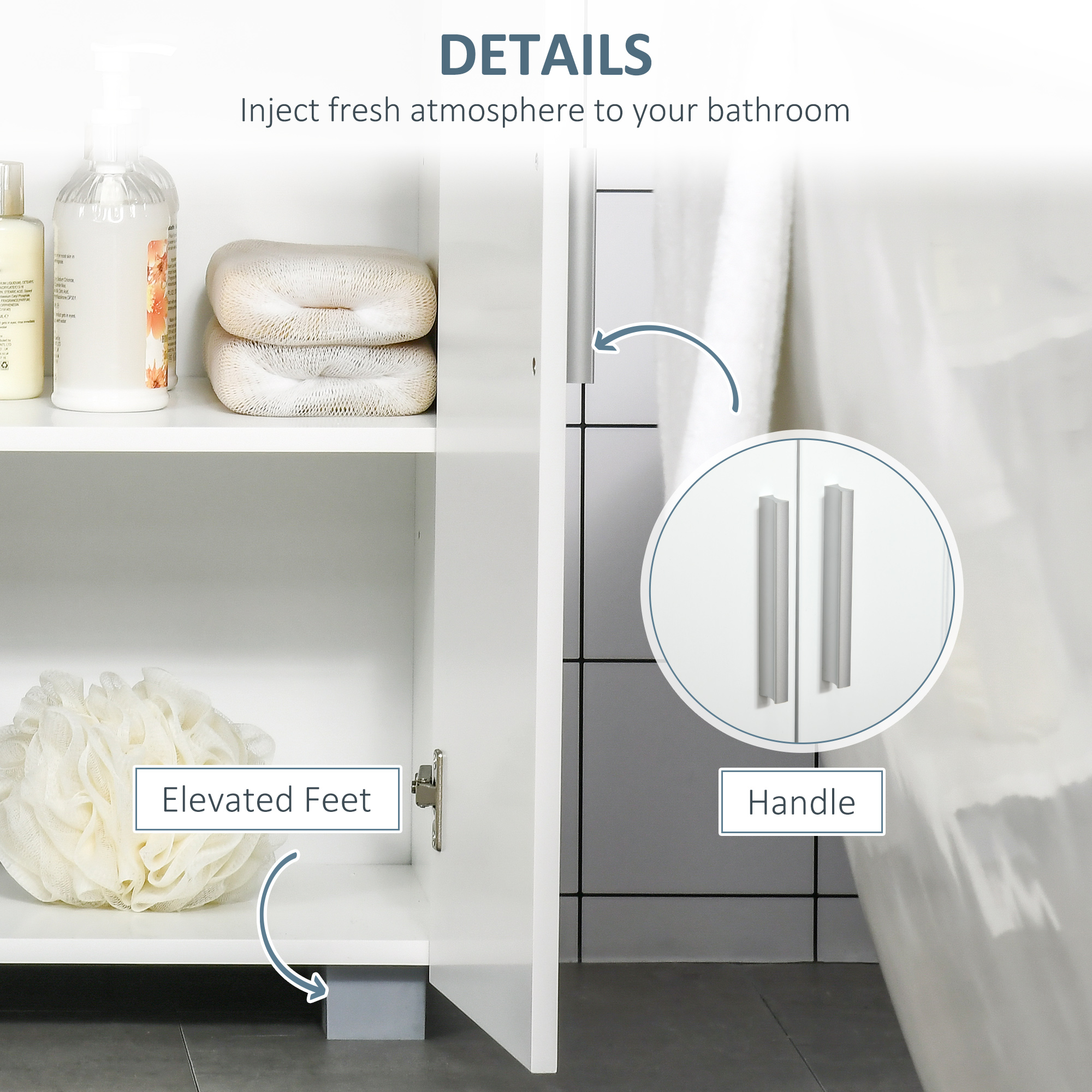 kleankin Modern Free Standing Bathroom Linen Cabinet, Storage Cupboard with 3 Tier Shelves, White.