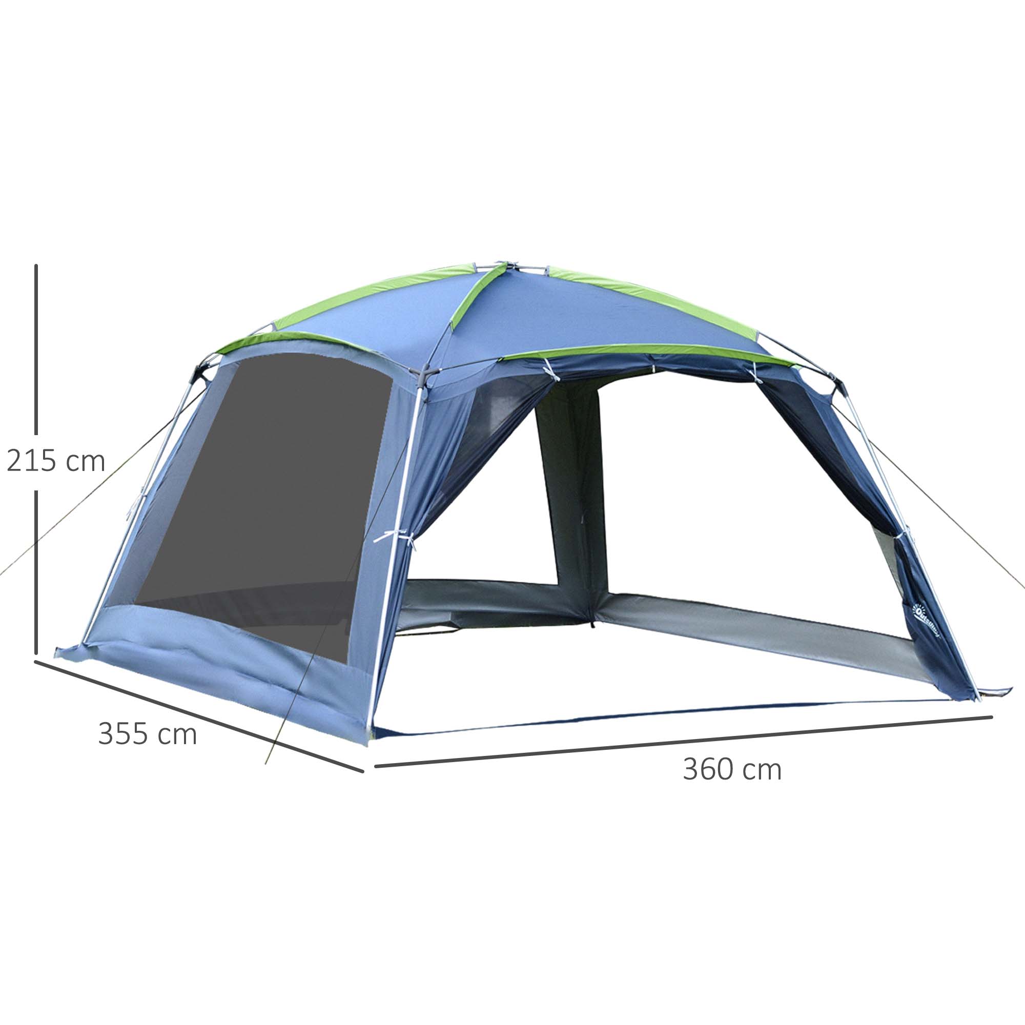 Outsunny Portable Camping Tent, 5-8 Person Dome Tent, Outdoor Screen House, Sun Shelter, 360Â°x355x215cm, Dark Blue/Green