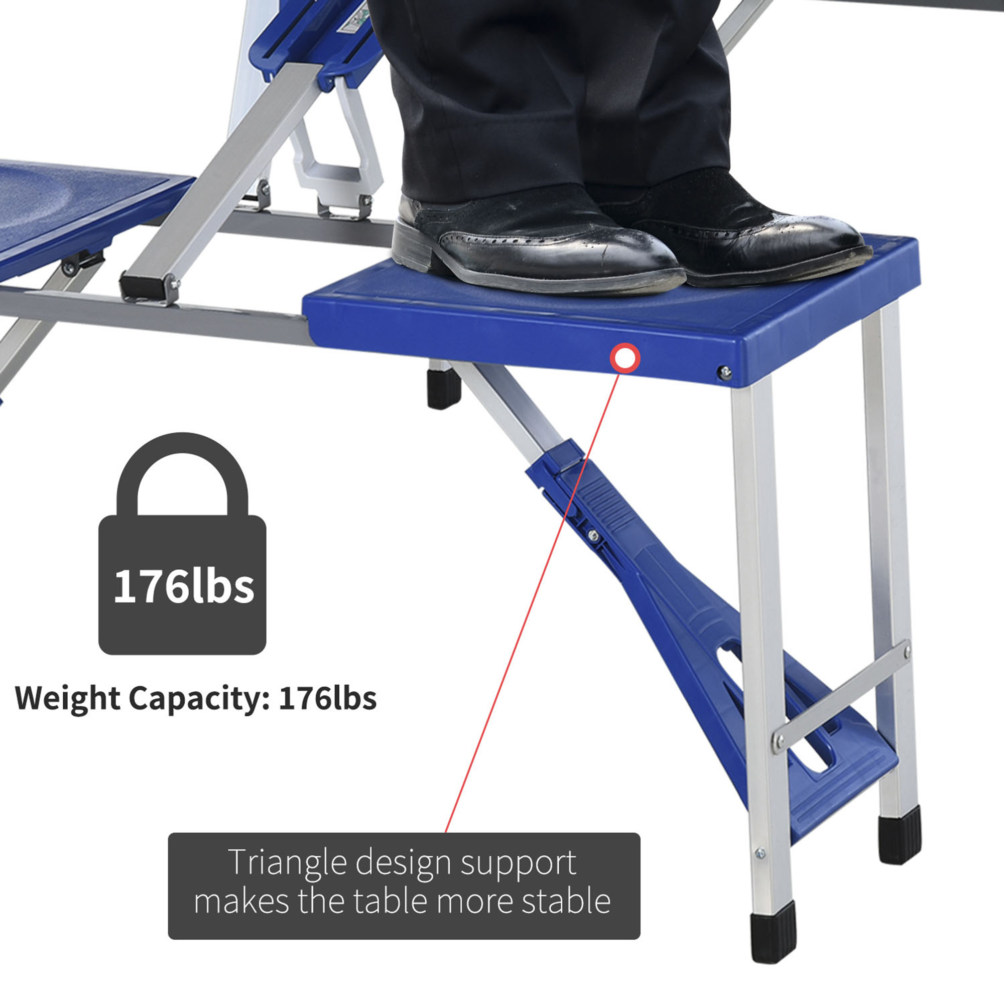 Outsunny Portable Picnic Table W/ Bench Set-Blue