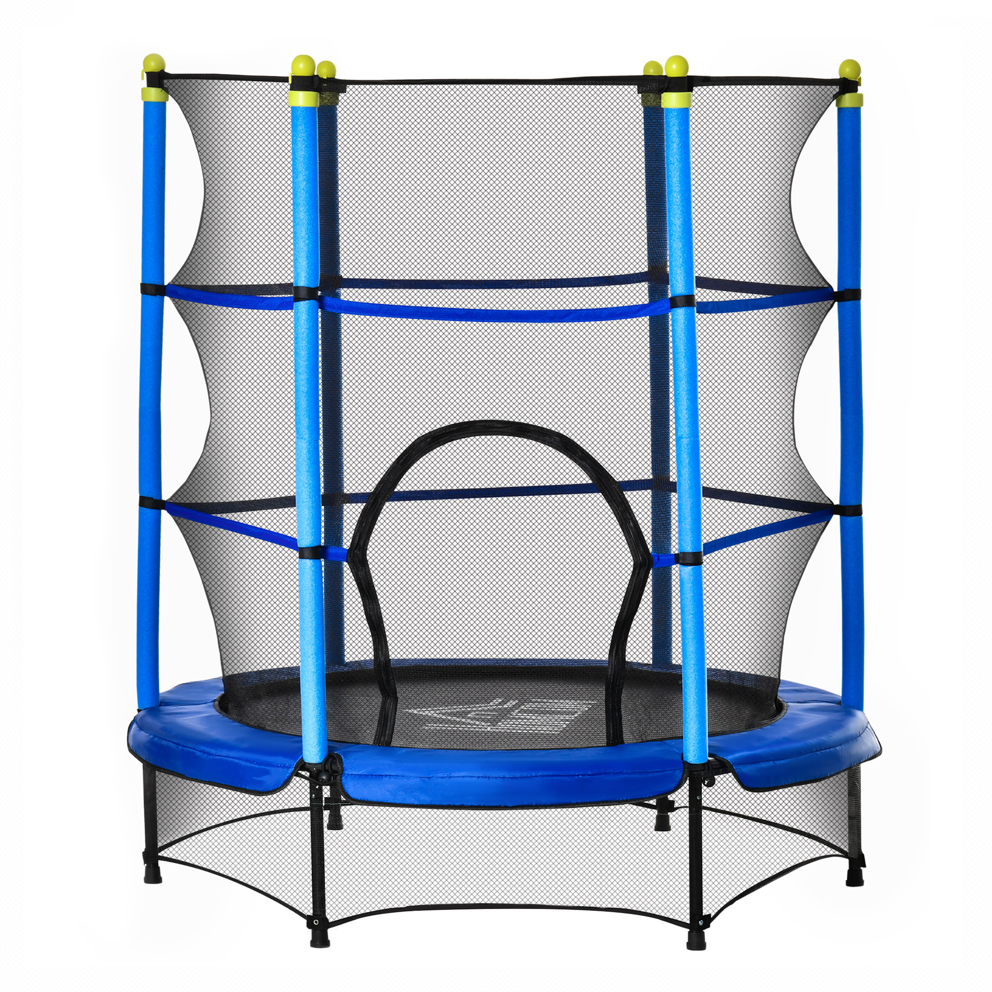 HOMCOM Tappeto Elastico per Bambini 3-6 Anni con Rete, Bordo Imbottito e Corde Elastiche, Trampolino da Giardino Φ140x160cm Blu e Nero