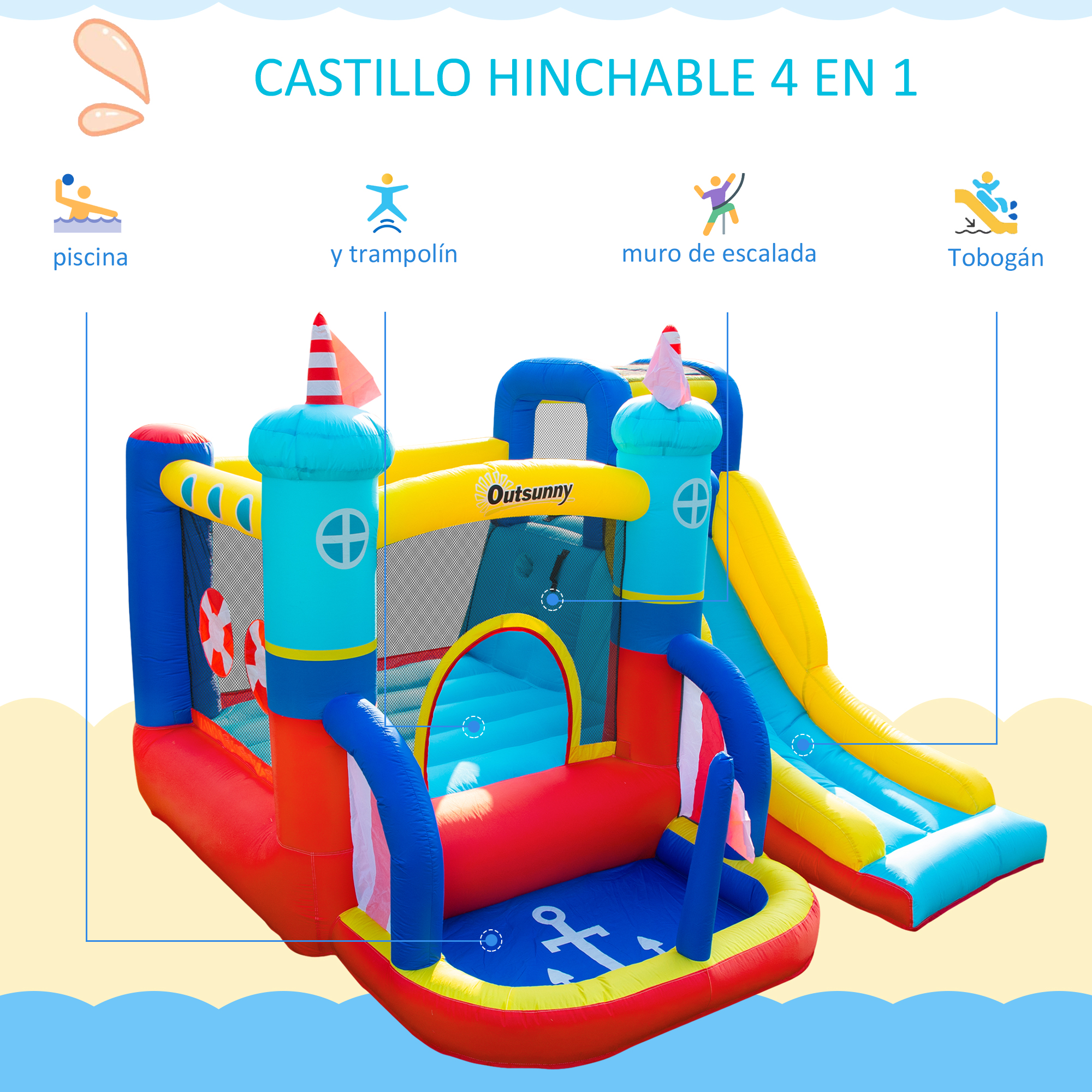 Outsunny Castillo Hinchable con 2 Toboganes Cama de Salto y