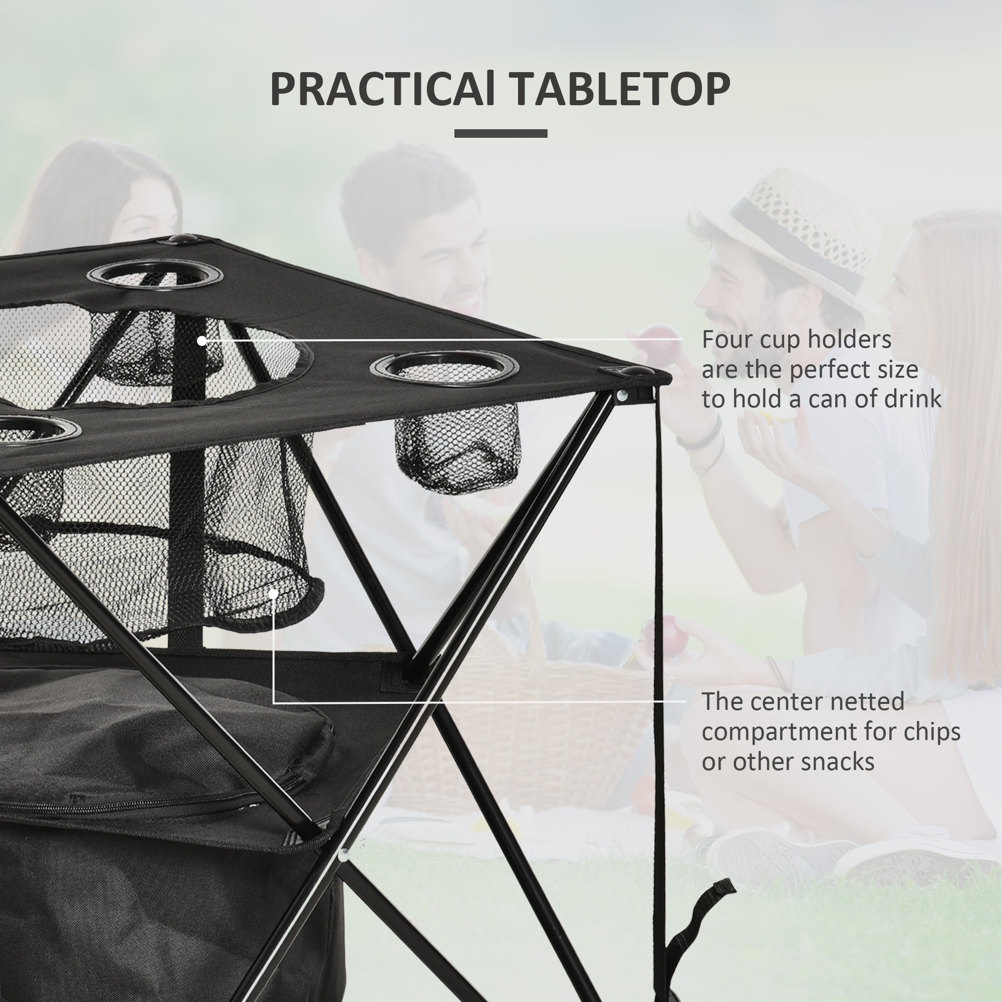Outsunny Folding Camping Table, Portable Picnic Table with Built-in Cooler, Cup Holders for Outdoor Travel Hiking Fishing Beach Dining or Cooking